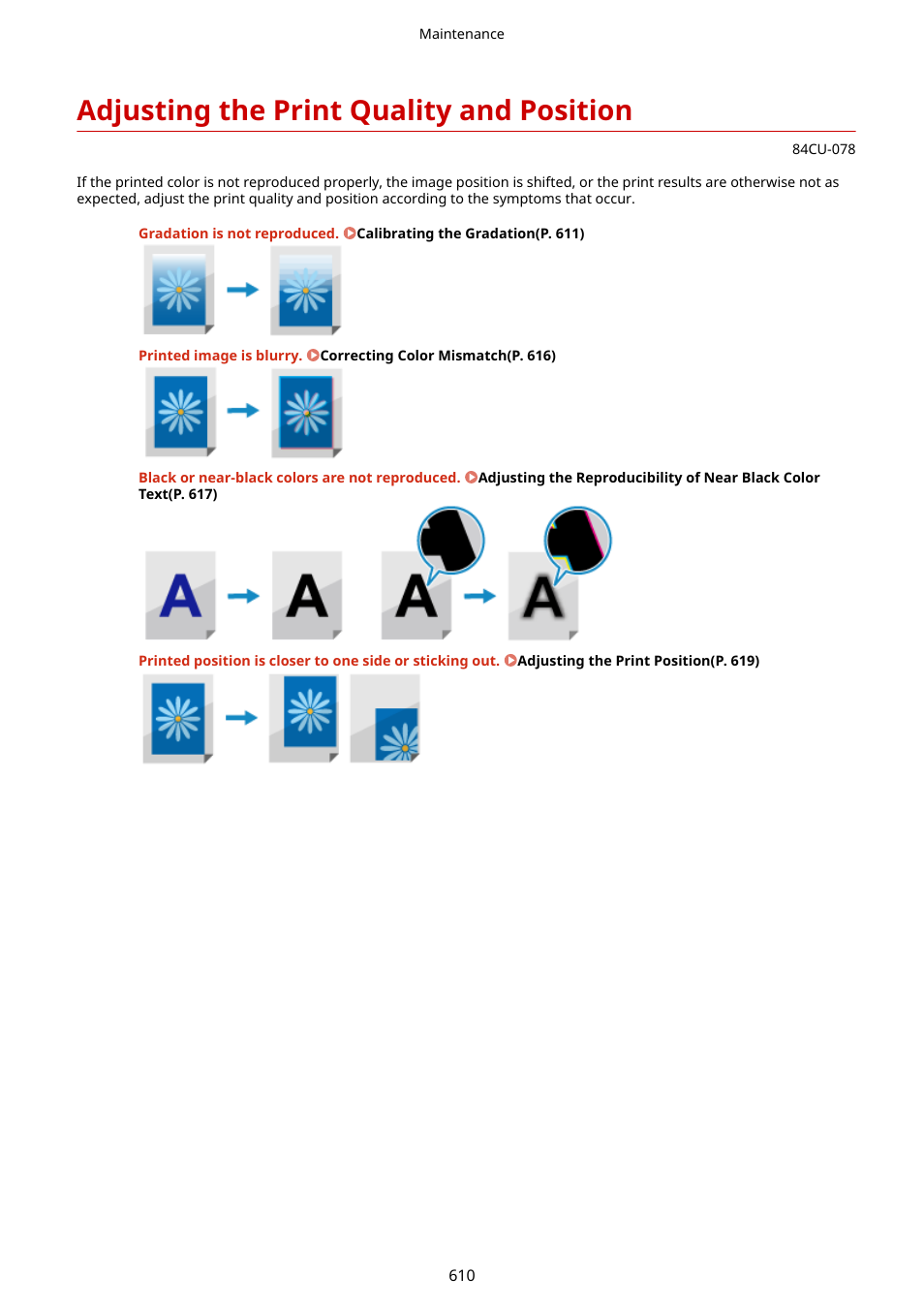 Adjusting the print quality and position, Adjusting the print quality and position(p. 610) | Canon imageCLASS MF753Cdw Multifunction Wireless Color Laser Printer User Manual | Page 620 / 801