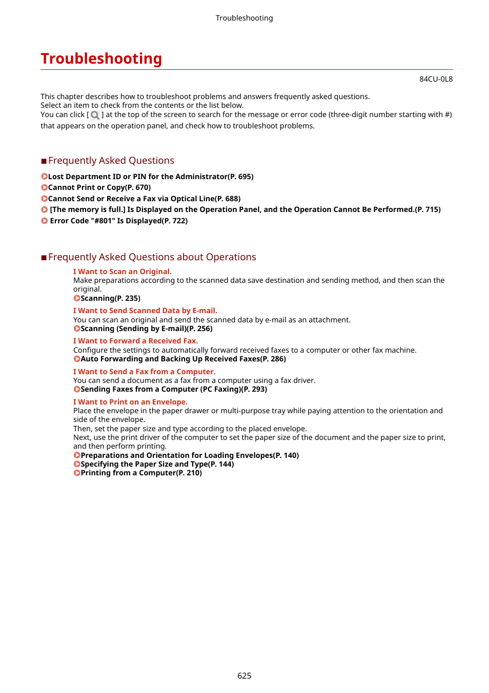 Troubleshooting, Troubleshooting(p. 625) | Canon imageCLASS MF753Cdw Multifunction Wireless Color Laser Printer User Manual | Page 635 / 801