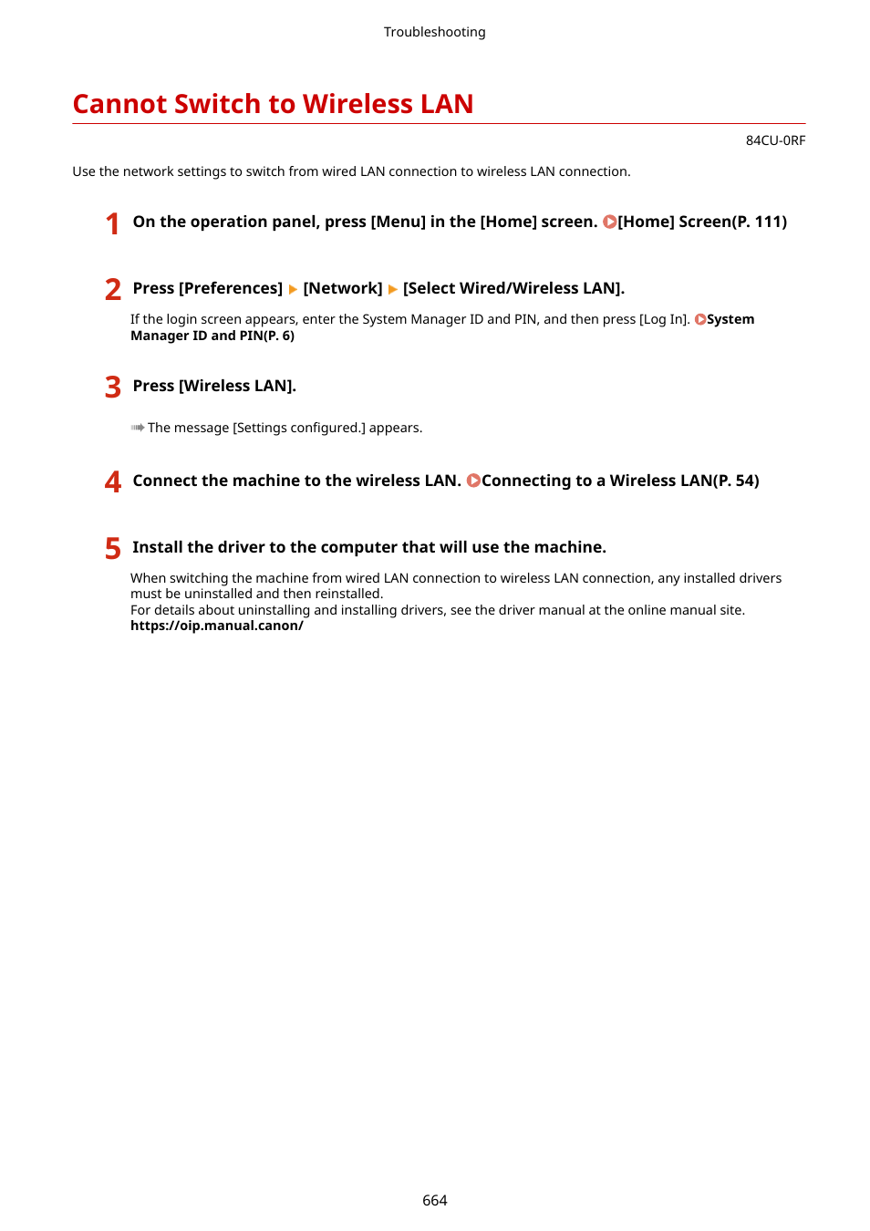 Cannot switch to wireless lan, Cannot switch to wireless lan(p. 664) | Canon imageCLASS MF753Cdw Multifunction Wireless Color Laser Printer User Manual | Page 674 / 801