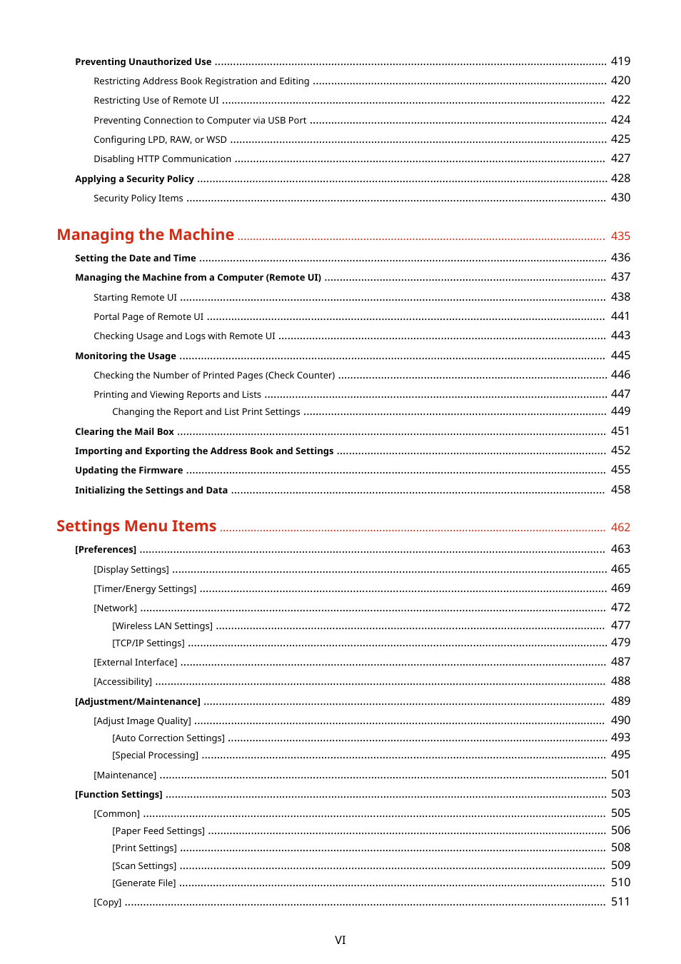 Managing the machine, Settings menu items | Canon imageCLASS MF753Cdw Multifunction Wireless Color Laser Printer User Manual | Page 7 / 801