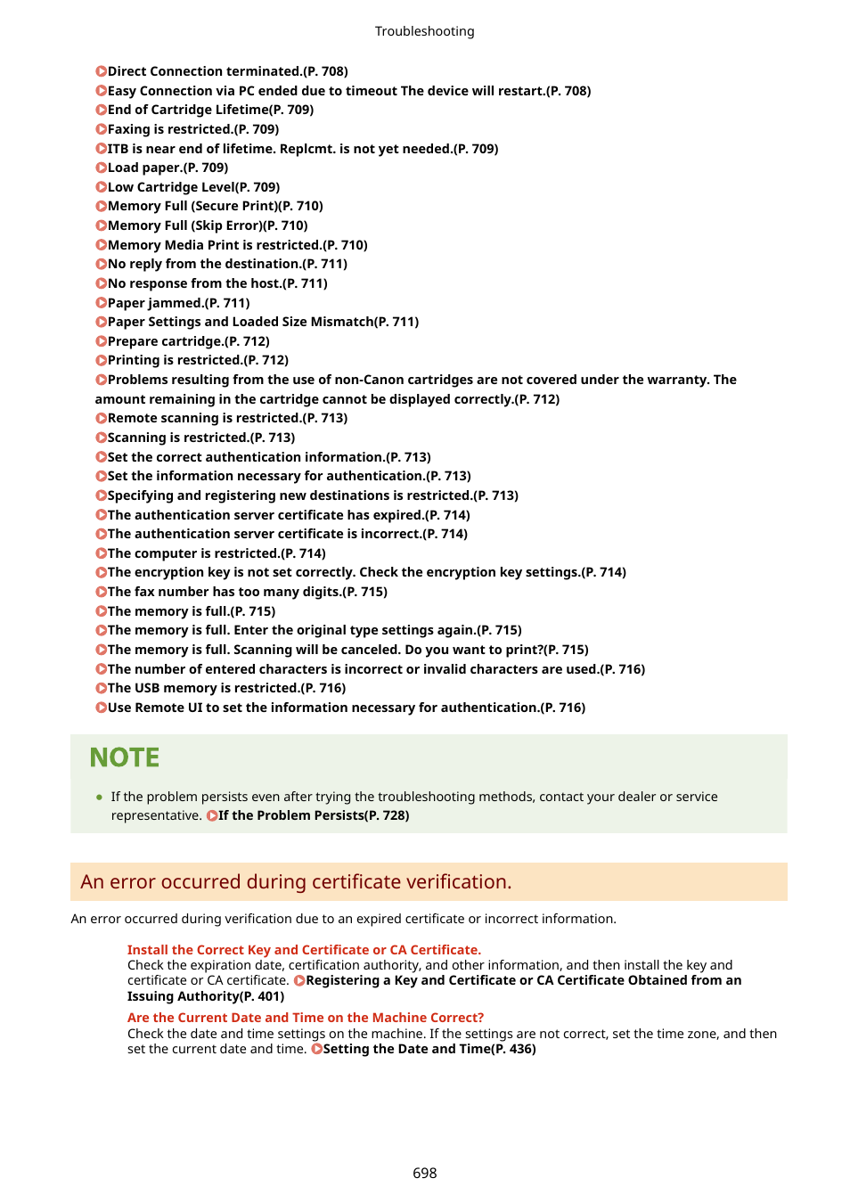 An error occurred during certificate verification | Canon imageCLASS MF753Cdw Multifunction Wireless Color Laser Printer User Manual | Page 708 / 801