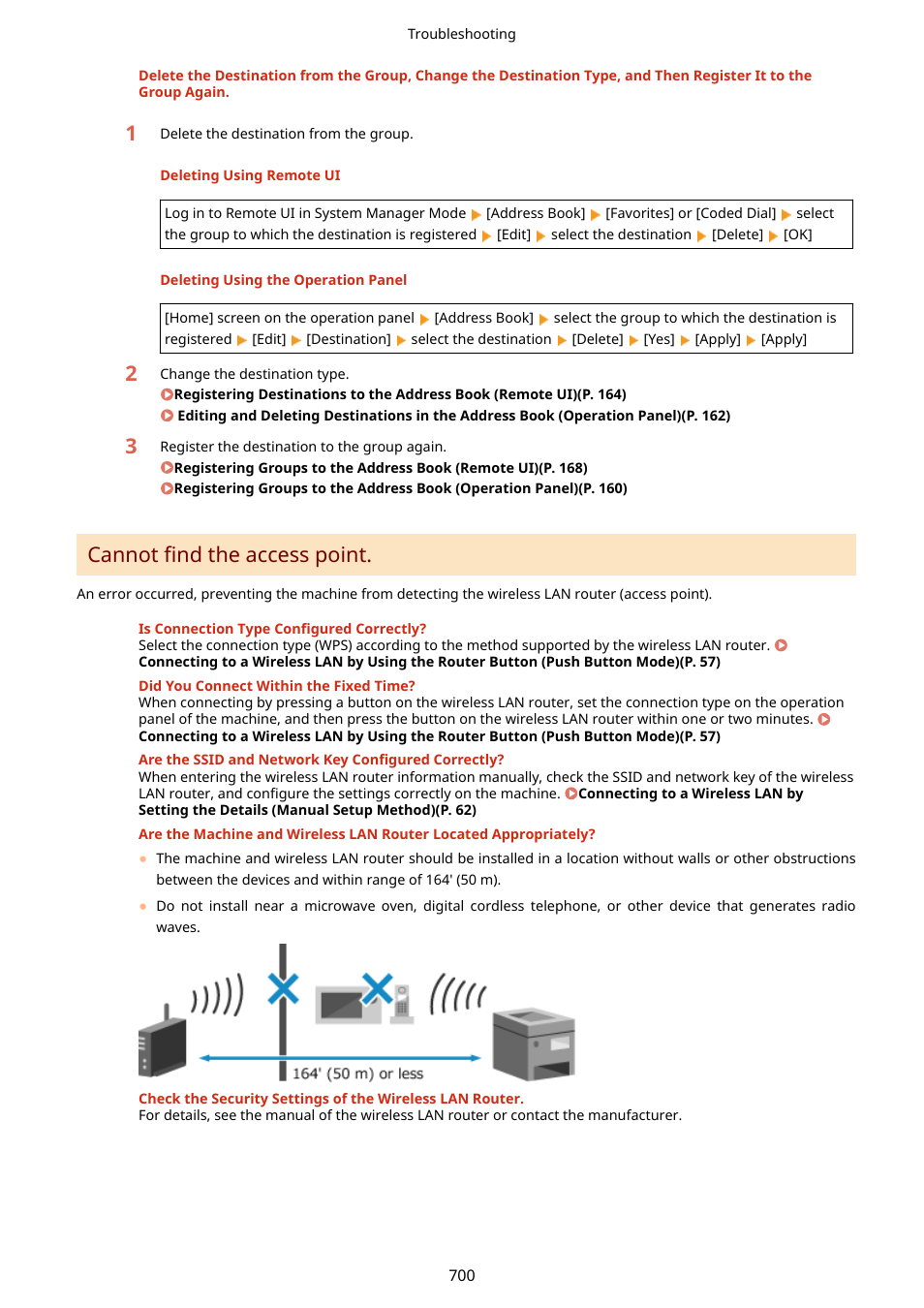 Cannot find the access point.(p. 700), Cannot find the access point | Canon imageCLASS MF753Cdw Multifunction Wireless Color Laser Printer User Manual | Page 710 / 801