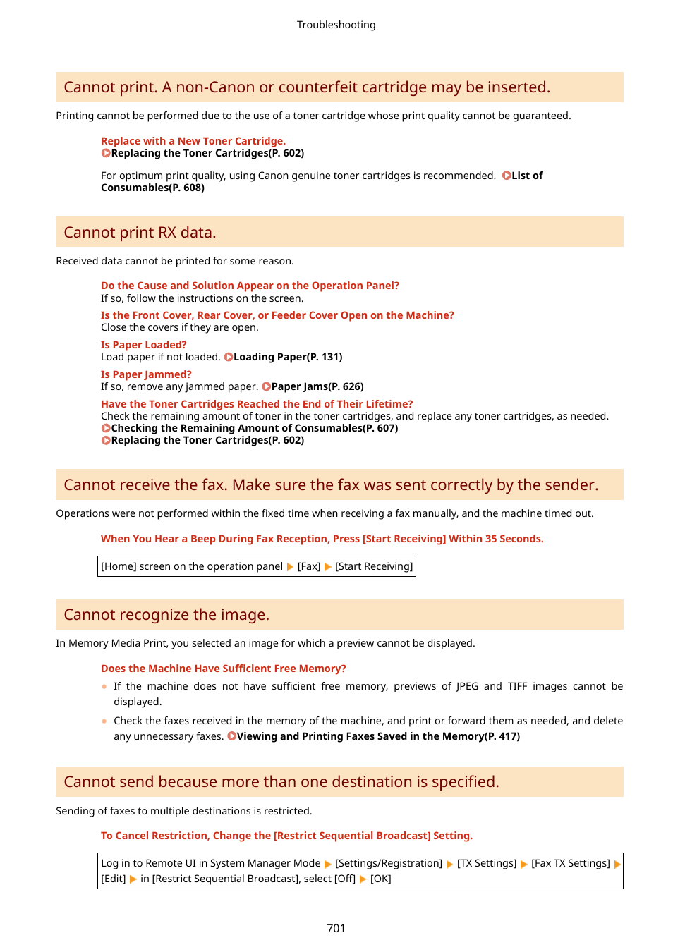 Cannot print rx data, Cannot recognize the image | Canon imageCLASS MF753Cdw Multifunction Wireless Color Laser Printer User Manual | Page 711 / 801