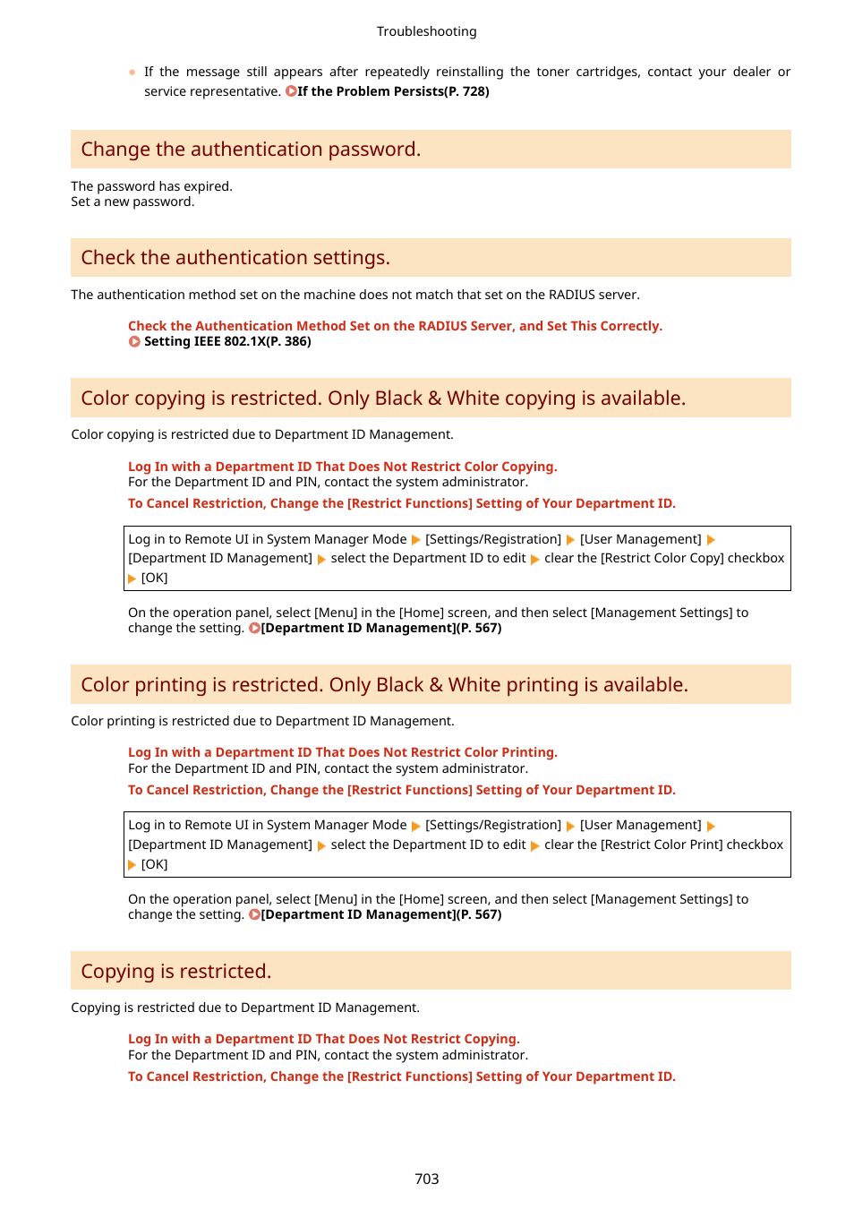 Change the authentication password, Check the authentication settings, Copying is restricted | Canon imageCLASS MF753Cdw Multifunction Wireless Color Laser Printer User Manual | Page 713 / 801