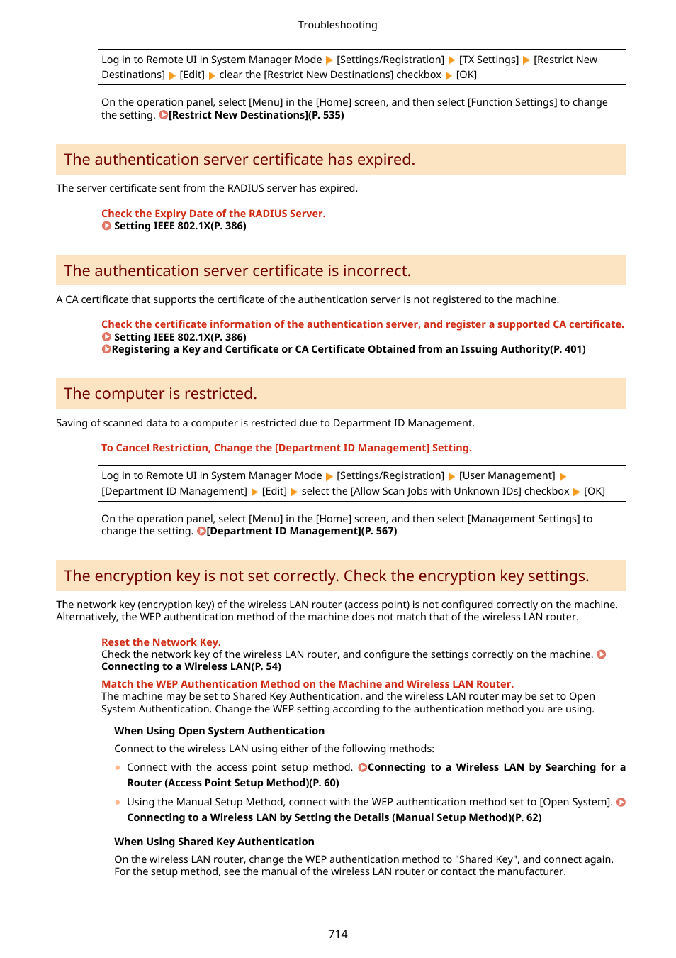 The authentication server certificate has expired, The authentication server certificate is incorrect, The computer is restricted | Canon imageCLASS MF753Cdw Multifunction Wireless Color Laser Printer User Manual | Page 724 / 801