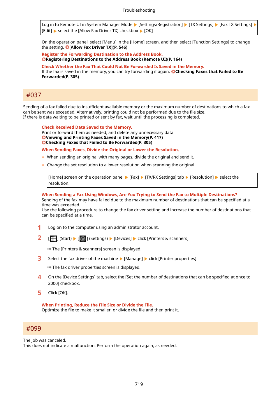 037(p. 719) #099(p. 719) | Canon imageCLASS MF753Cdw Multifunction Wireless Color Laser Printer User Manual | Page 729 / 801
