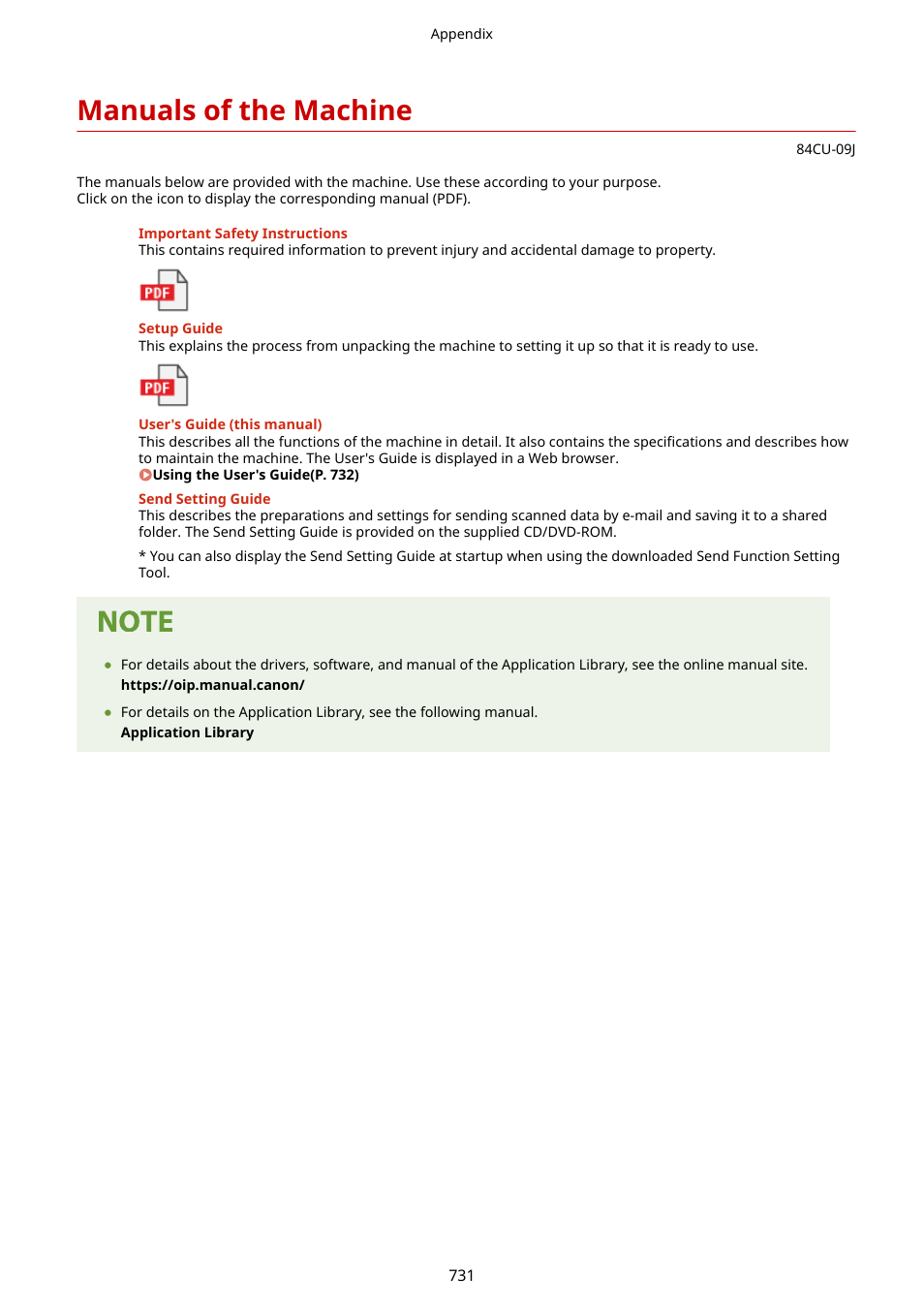 Manuals of the machine, Machine(p. 731), Manuals of the machine(p. 731) | Canon imageCLASS MF753Cdw Multifunction Wireless Color Laser Printer User Manual | Page 741 / 801