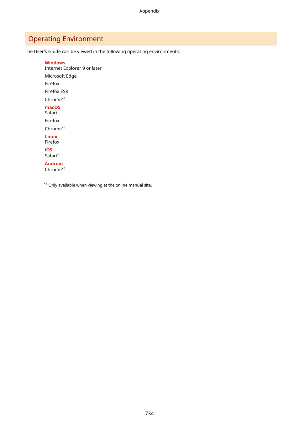 Operating environment(p. 734), Operating environment | Canon imageCLASS MF753Cdw Multifunction Wireless Color Laser Printer User Manual | Page 744 / 801