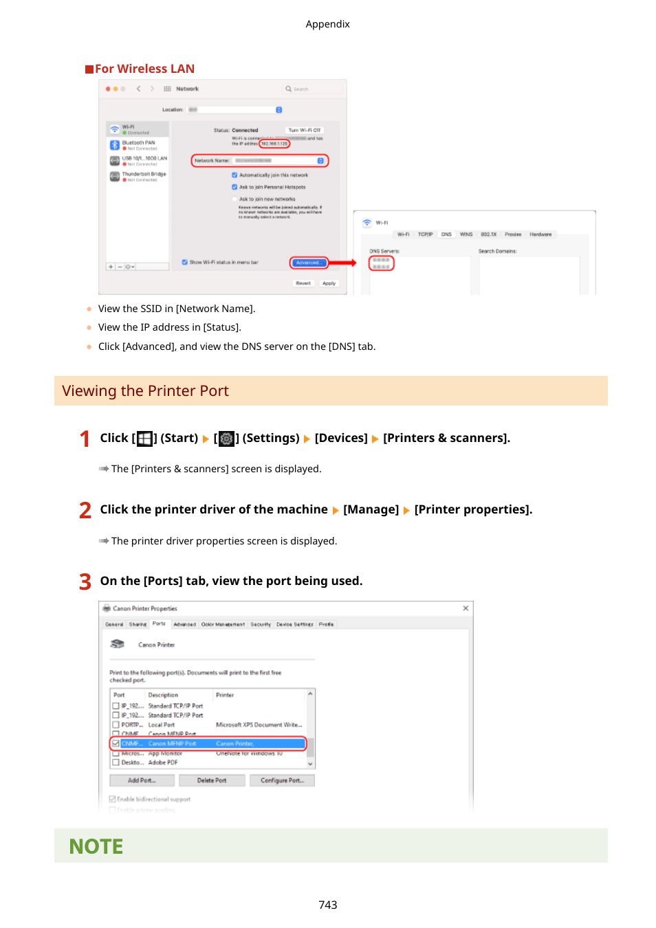 Viewing the printer port(p. 743) | Canon imageCLASS MF753Cdw Multifunction Wireless Color Laser Printer User Manual | Page 753 / 801