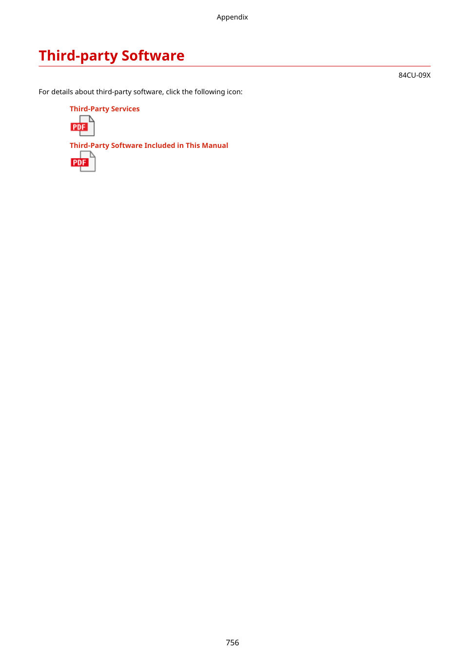 Third-party software, Third-party software(p. 756) | Canon imageCLASS MF753Cdw Multifunction Wireless Color Laser Printer User Manual | Page 766 / 801