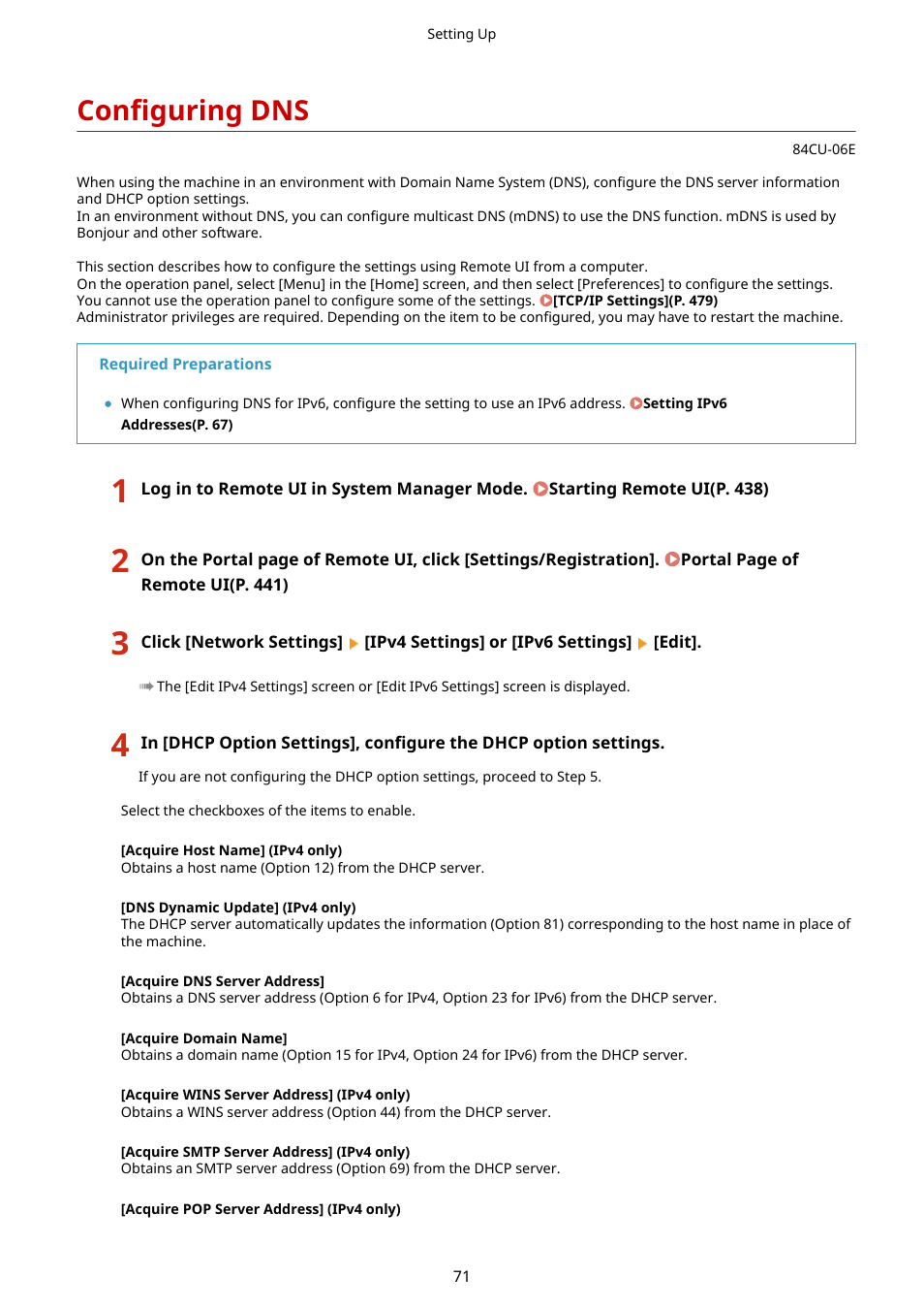 Configuring dns, Configuring dns(p. 71) | Canon imageCLASS MF753Cdw Multifunction Wireless Color Laser Printer User Manual | Page 81 / 801