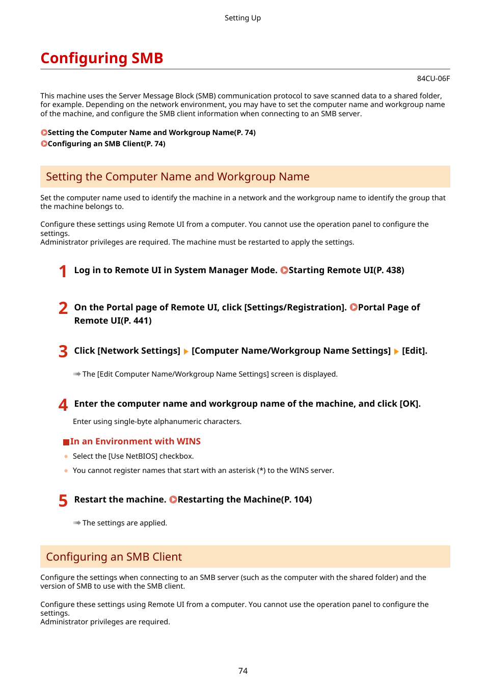 Configuring smb, Configuring smb(p. 74) | Canon imageCLASS MF753Cdw Multifunction Wireless Color Laser Printer User Manual | Page 84 / 801