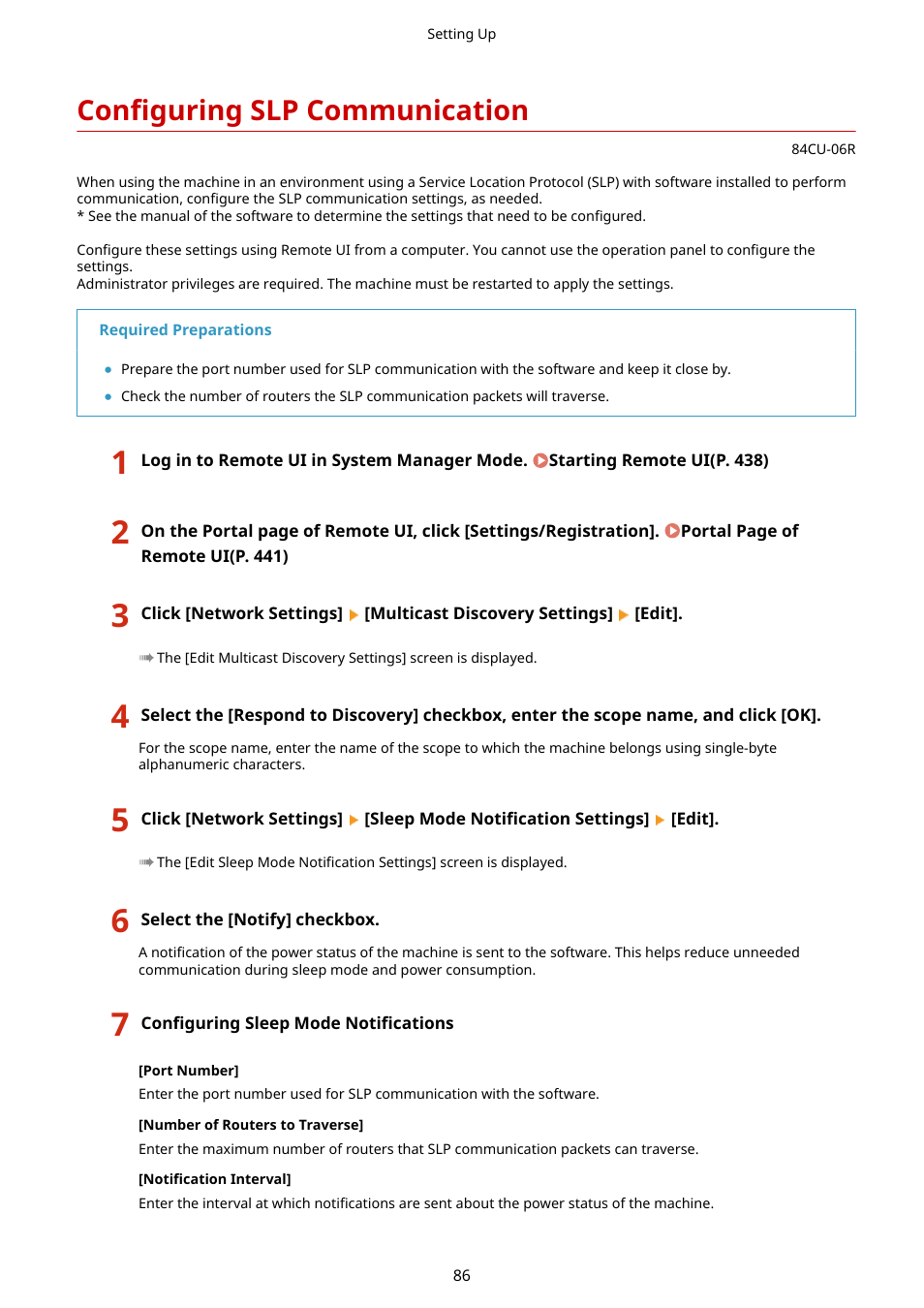 Configuring slp communication, Configuring slp communication(p. 86) | Canon imageCLASS MF753Cdw Multifunction Wireless Color Laser Printer User Manual | Page 96 / 801