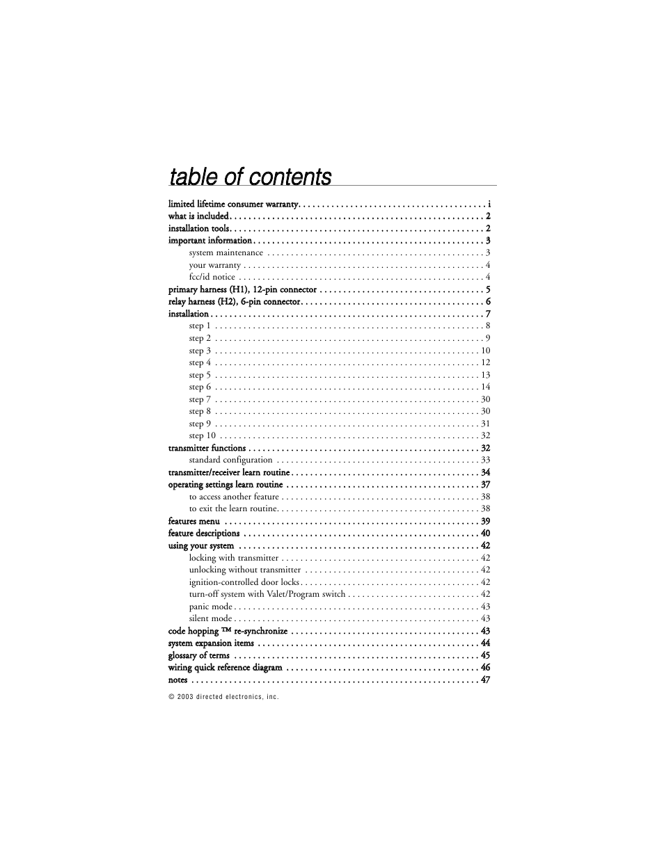 Tta ab blle e o off c co on ntte en nttss | Directed Electronics G312R User Manual | Page 4 / 55