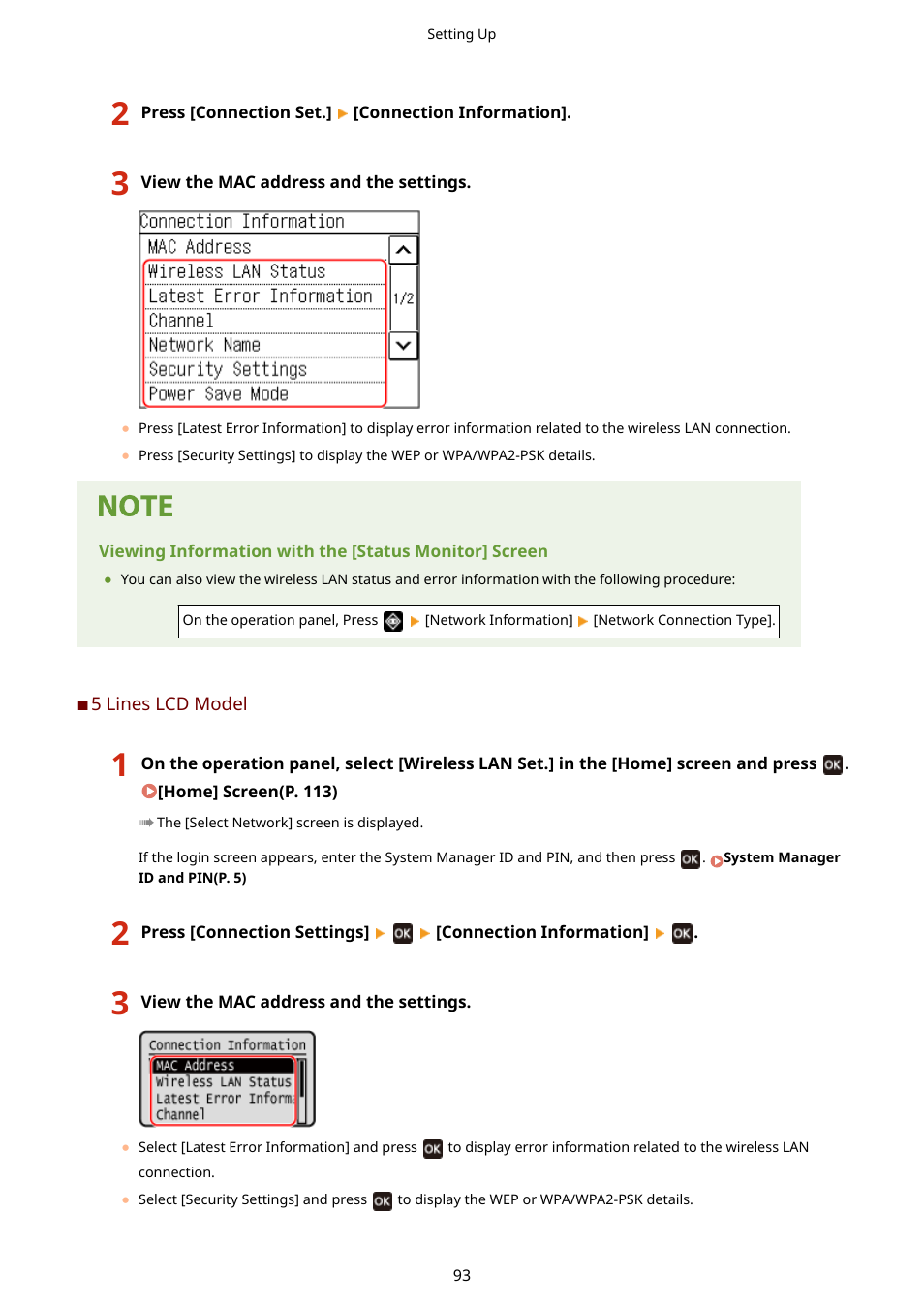 5 lines lcd model(p. 93) | Canon imageCLASS MF275dw Wireless All-In-One Monochrome Laser Printer User Manual | Page 102 / 633