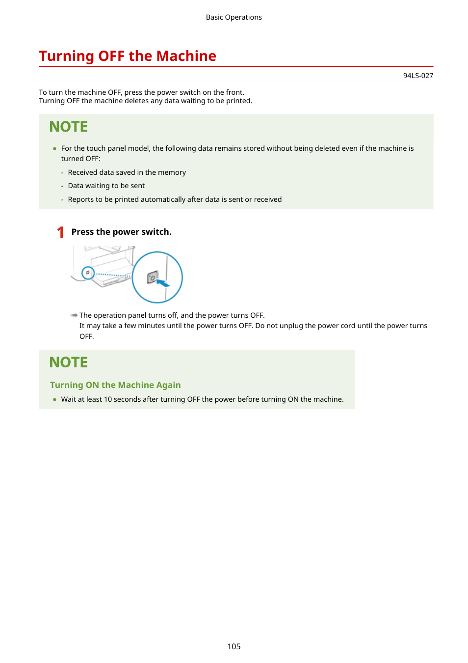 Turning off the machine | Canon imageCLASS MF275dw Wireless All-In-One Monochrome Laser Printer User Manual | Page 114 / 633