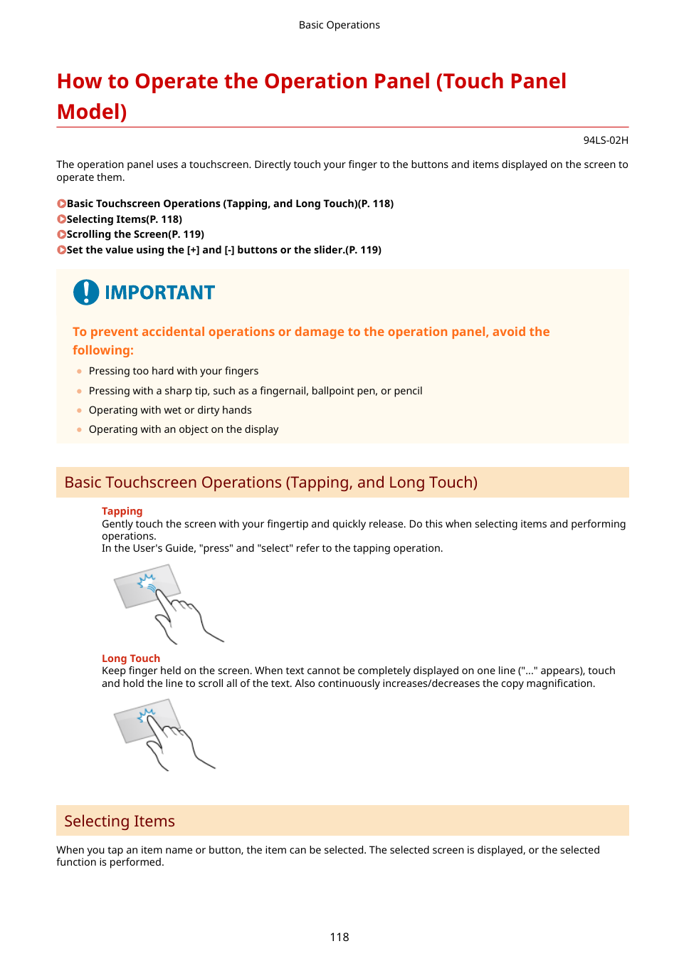 Selecting items | Canon imageCLASS MF275dw Wireless All-In-One Monochrome Laser Printer User Manual | Page 127 / 633