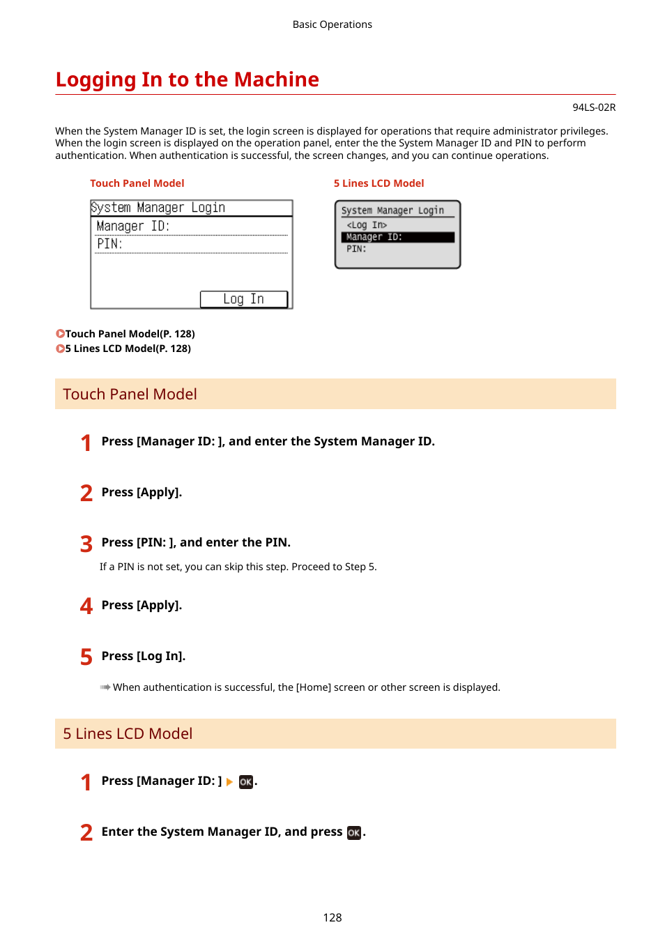 Logging in to the machine, Logging in to the machine(p. 128) | Canon imageCLASS MF275dw Wireless All-In-One Monochrome Laser Printer User Manual | Page 137 / 633