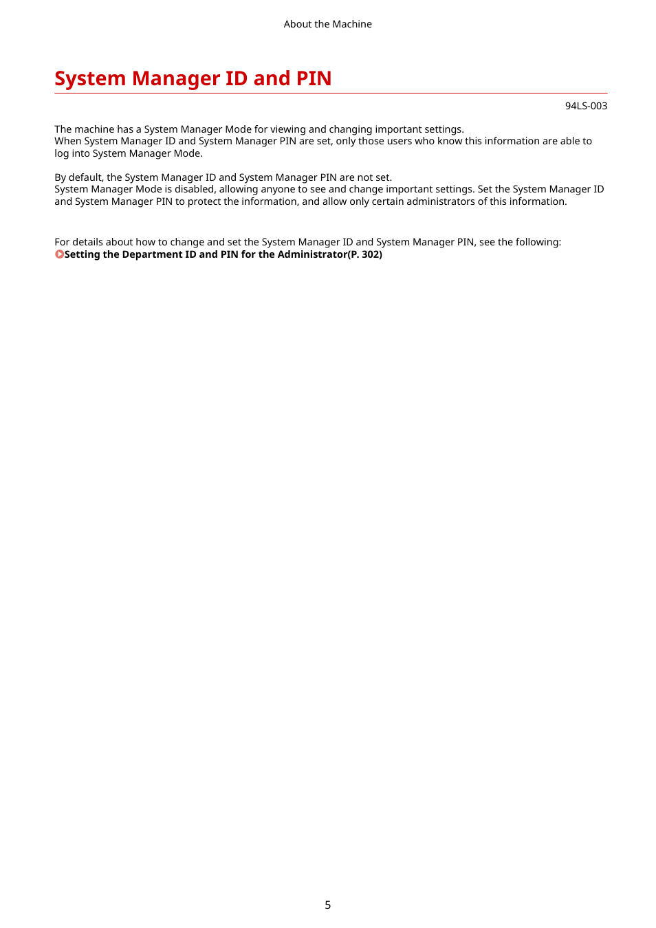System manager id and pin, System manager id and pin(p. 5) | Canon imageCLASS MF275dw Wireless All-In-One Monochrome Laser Printer User Manual | Page 14 / 633