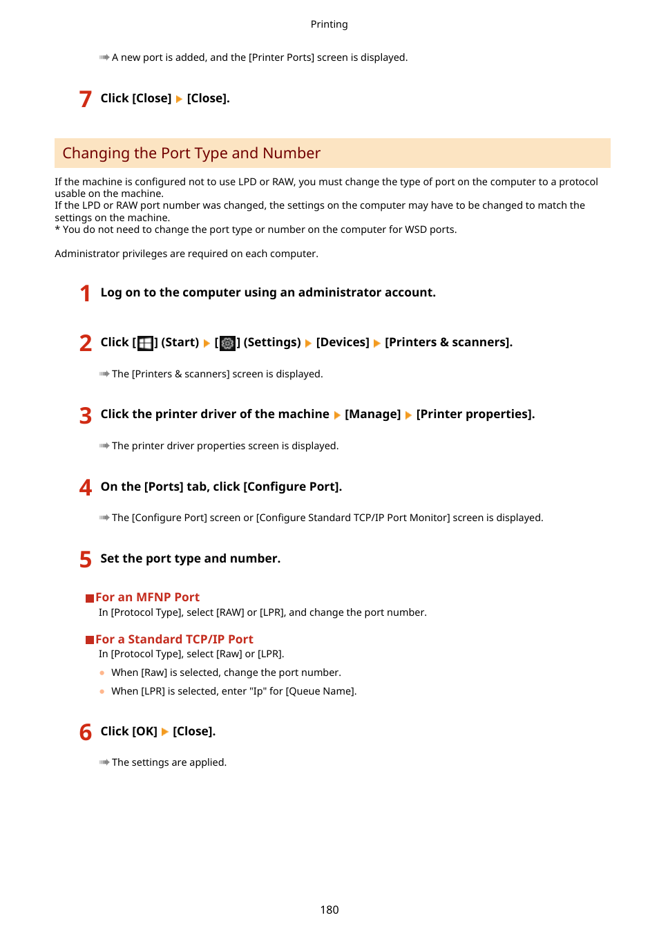 Changing the port type and number(p. 180) | Canon imageCLASS MF275dw Wireless All-In-One Monochrome Laser Printer User Manual | Page 189 / 633
