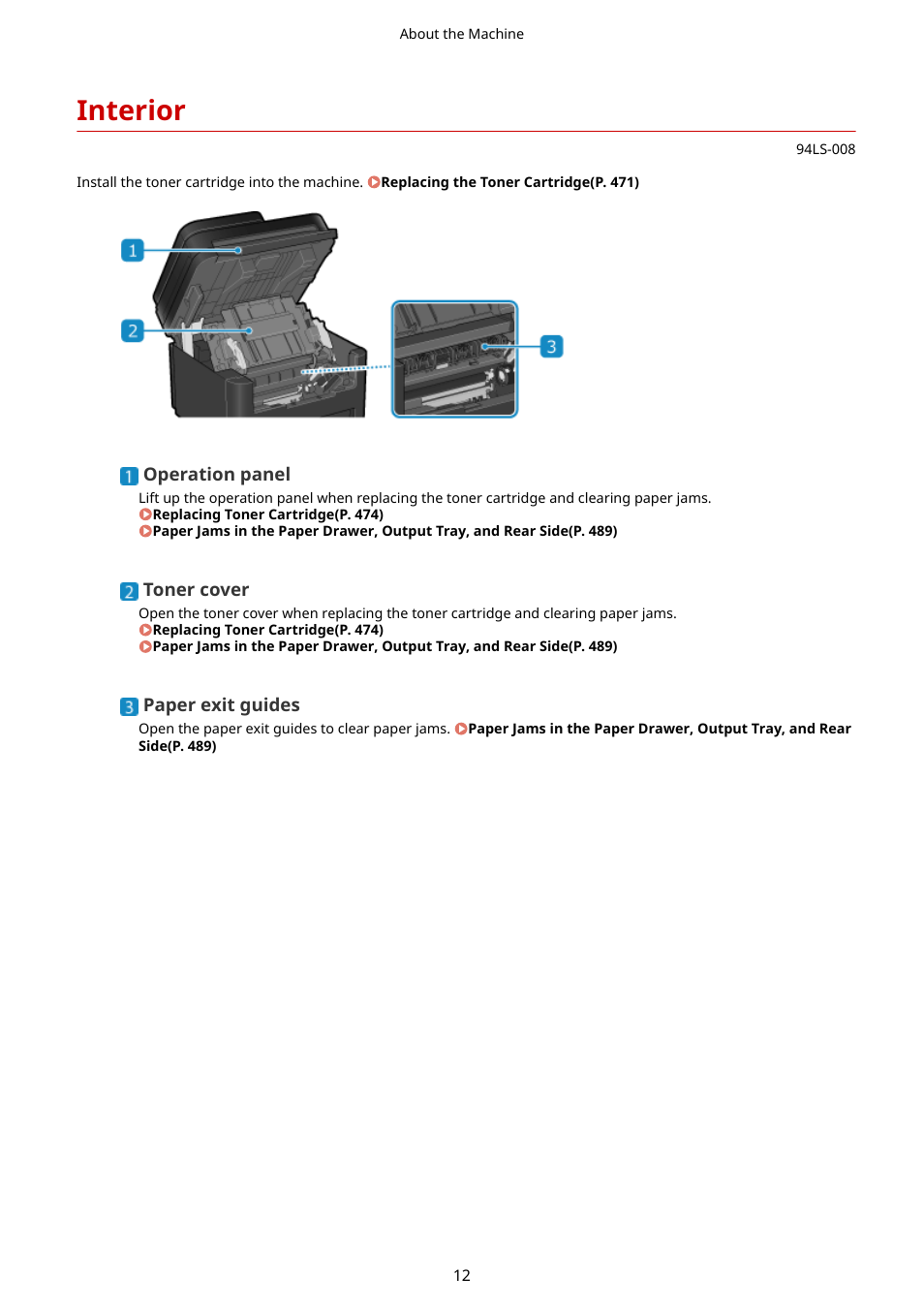Interior, Interior(p. 12) | Canon imageCLASS MF275dw Wireless All-In-One Monochrome Laser Printer User Manual | Page 21 / 633