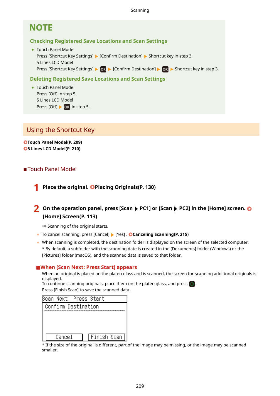 Using the shortcut key(p. 209), Using the shortcut key | Canon imageCLASS MF275dw Wireless All-In-One Monochrome Laser Printer User Manual | Page 218 / 633