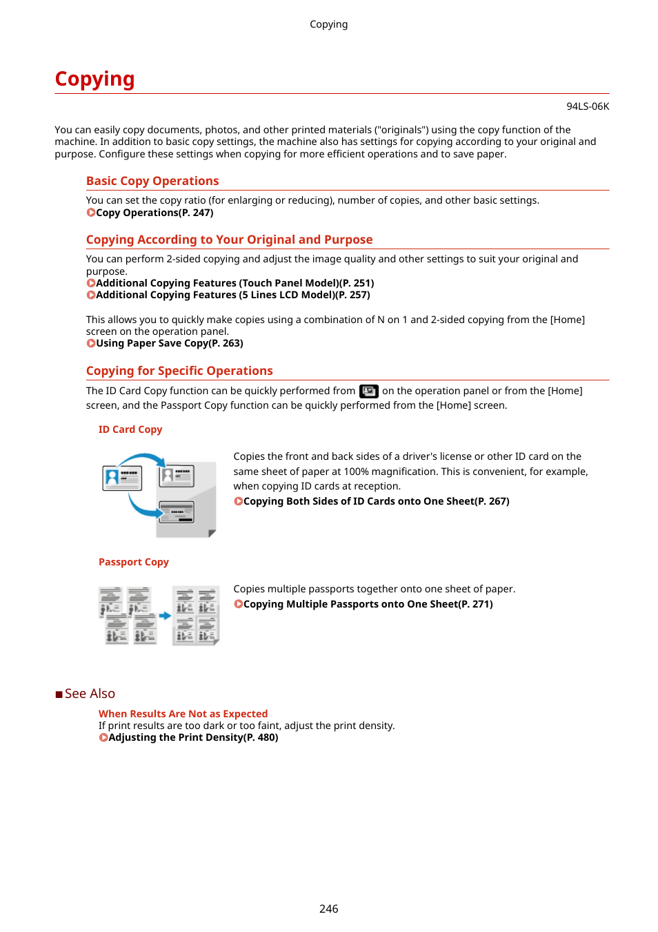 Copying, Copying(p. 246) | Canon imageCLASS MF275dw Wireless All-In-One Monochrome Laser Printer User Manual | Page 255 / 633