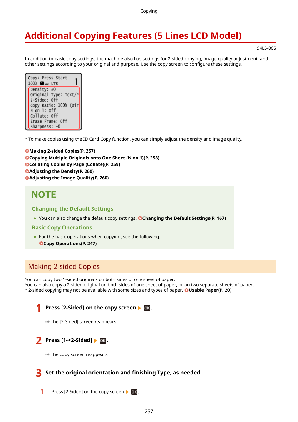 Additional copying features (5 lines lcd model), Making 2-sided copies | Canon imageCLASS MF275dw Wireless All-In-One Monochrome Laser Printer User Manual | Page 266 / 633