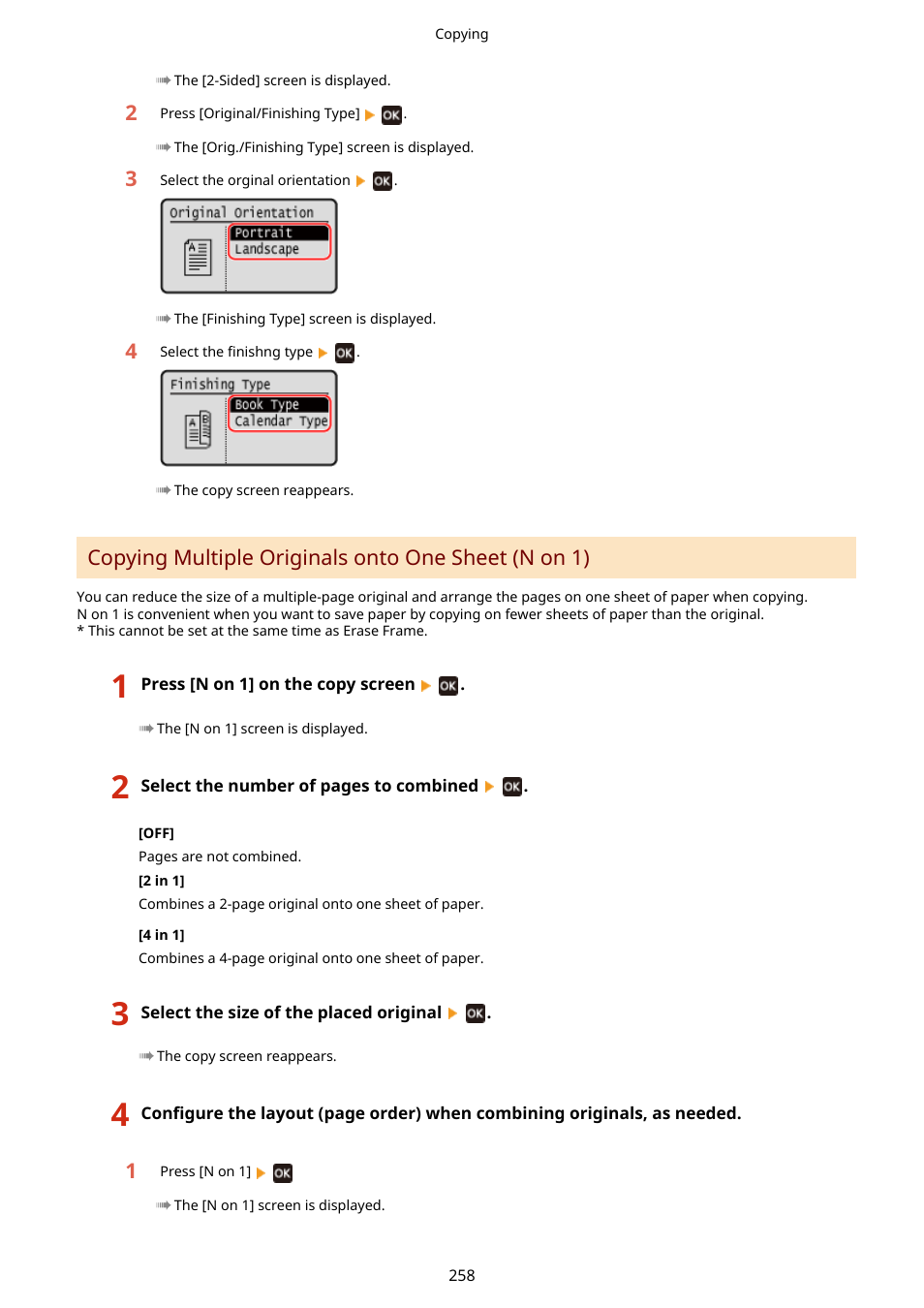Copying multiple originals onto one sheet (n on 1) | Canon imageCLASS MF275dw Wireless All-In-One Monochrome Laser Printer User Manual | Page 267 / 633