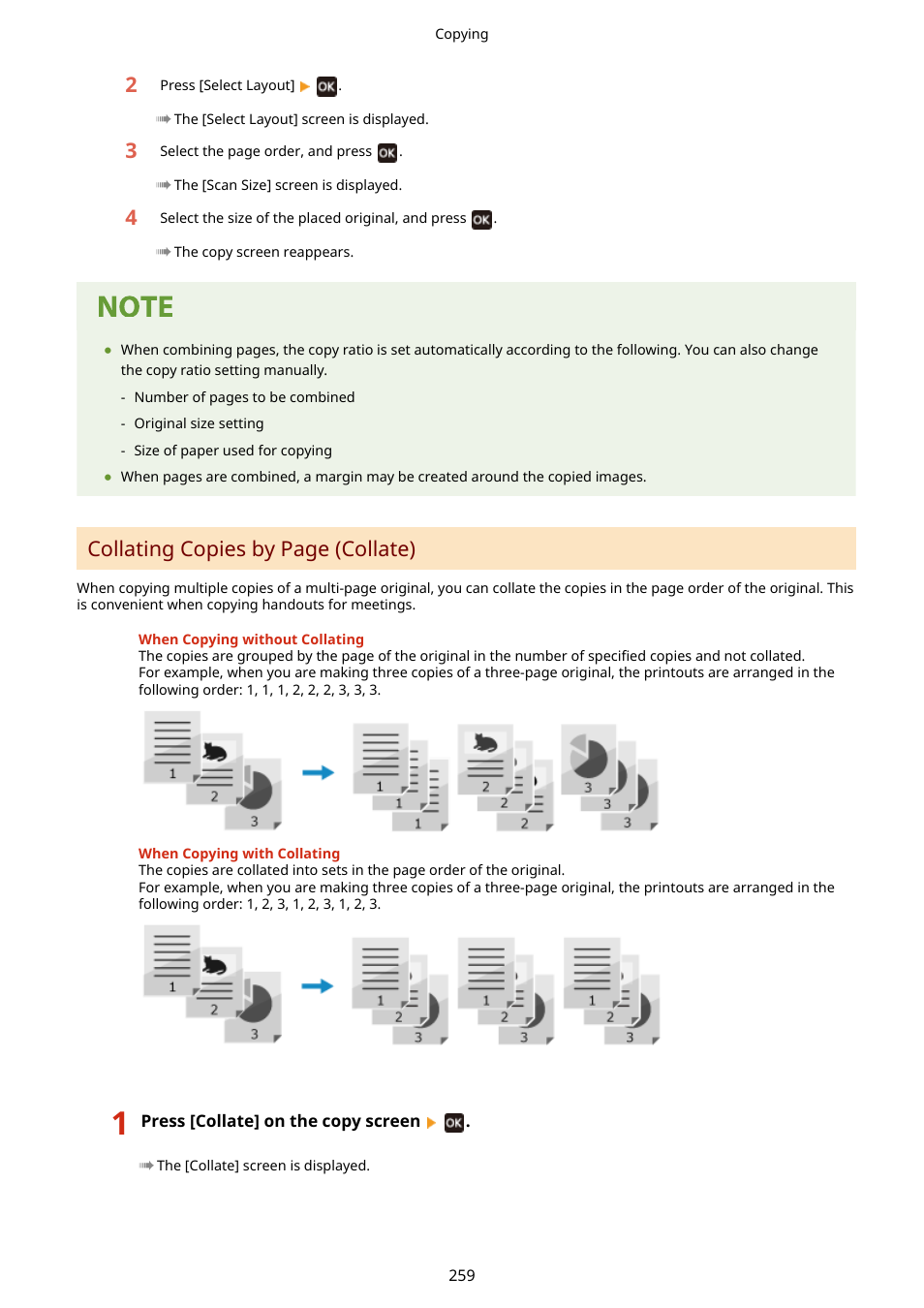 Collating copies by page (collate) | Canon imageCLASS MF275dw Wireless All-In-One Monochrome Laser Printer User Manual | Page 268 / 633