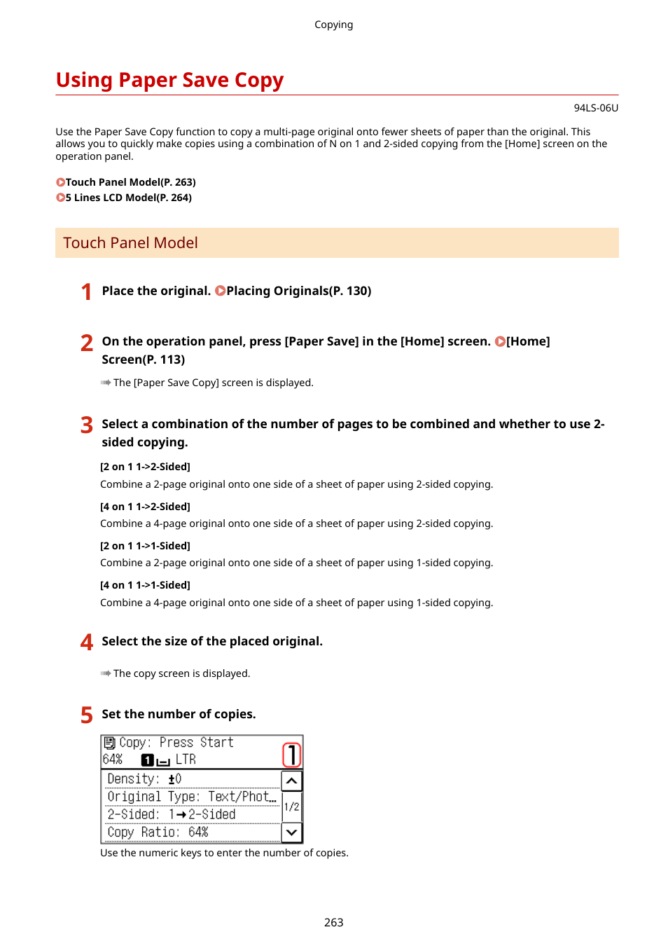 Using paper save copy, Using paper save copy(p. 263) | Canon imageCLASS MF275dw Wireless All-In-One Monochrome Laser Printer User Manual | Page 272 / 633