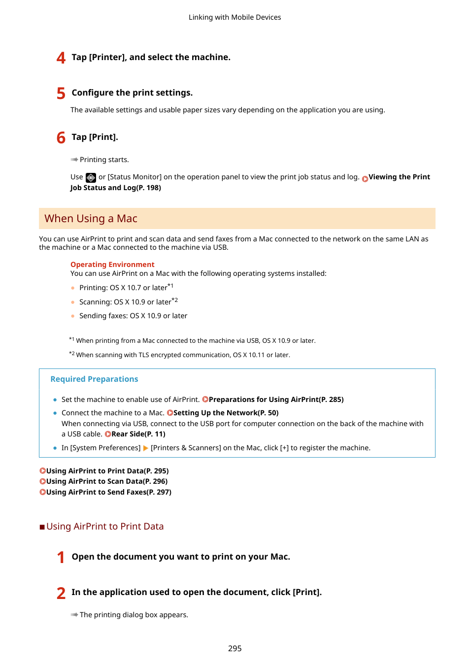 When using a mac(p. 295), When using a mac | Canon imageCLASS MF275dw Wireless All-In-One Monochrome Laser Printer User Manual | Page 304 / 633