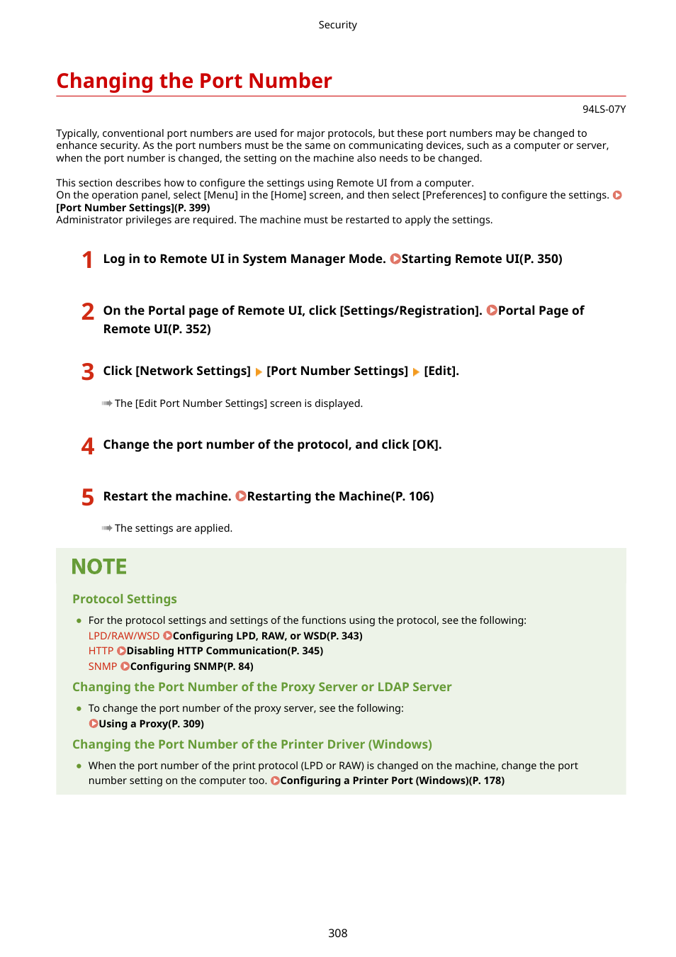 Changing the port number, Changing the port number(p. 308) | Canon imageCLASS MF275dw Wireless All-In-One Monochrome Laser Printer User Manual | Page 317 / 633