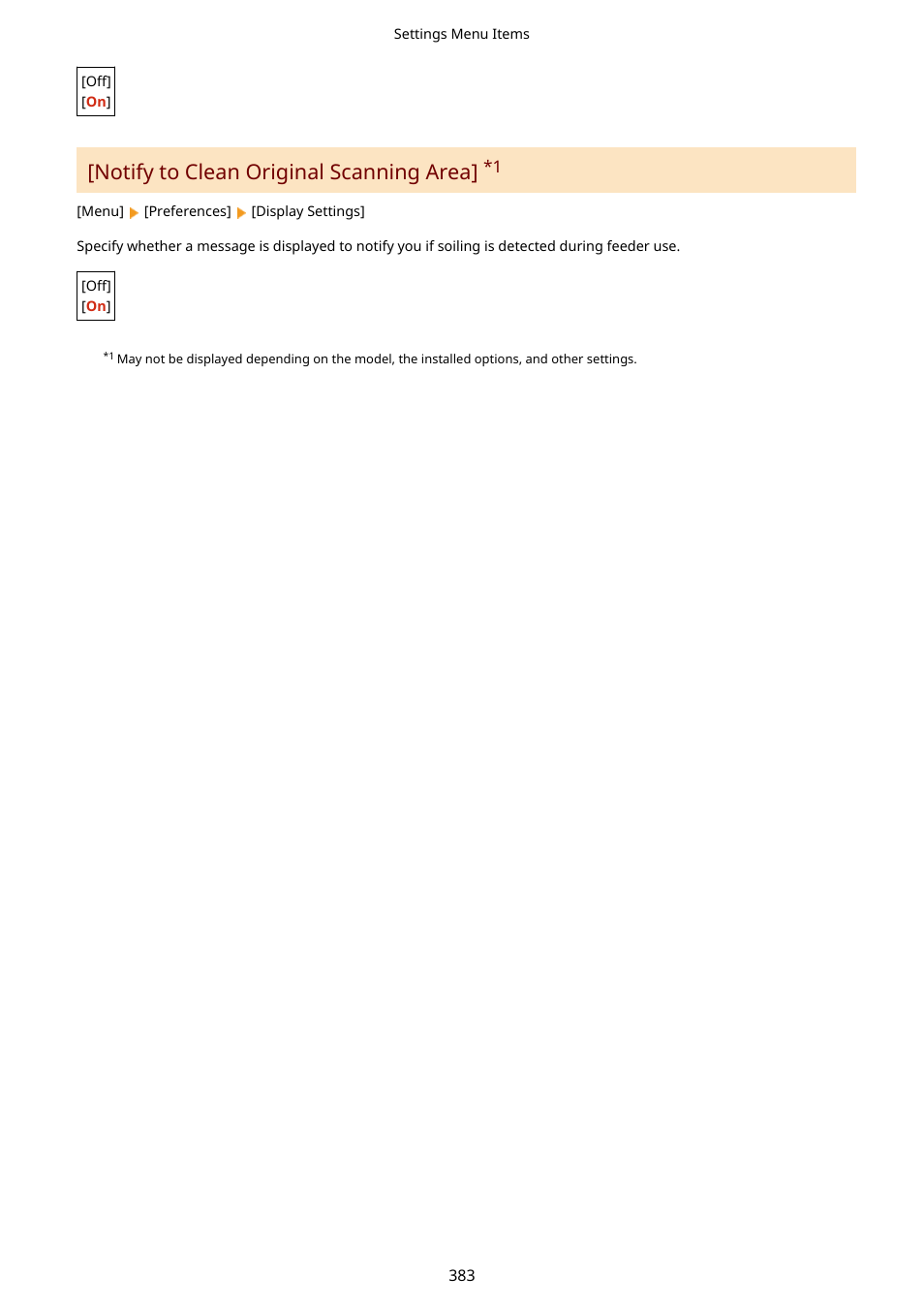 Notify to clean original scanning area, P. 383) | Canon imageCLASS MF275dw Wireless All-In-One Monochrome Laser Printer User Manual | Page 392 / 633