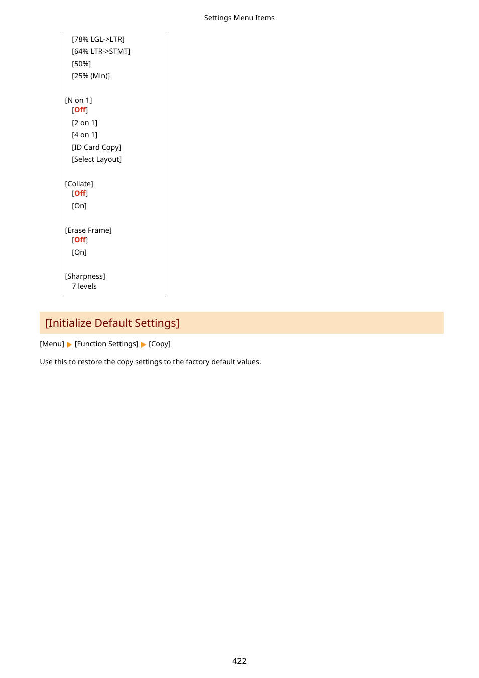 Initialize default settings | Canon imageCLASS MF275dw Wireless All-In-One Monochrome Laser Printer User Manual | Page 431 / 633