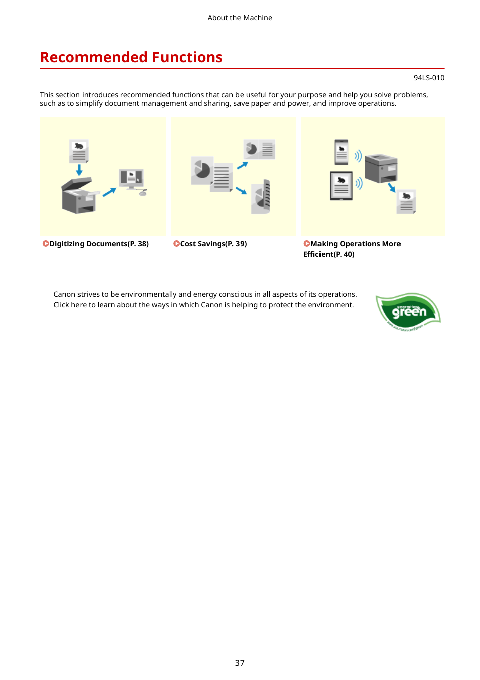 Recommended functions, Recommended functions(p. 37) | Canon imageCLASS MF275dw Wireless All-In-One Monochrome Laser Printer User Manual | Page 46 / 633