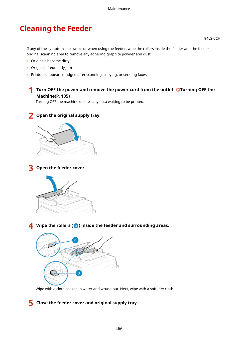 Cleaning the feeder, Cleaning the feeder(p. 466) | Canon imageCLASS MF275dw Wireless All-In-One Monochrome Laser Printer User Manual | Page 475 / 633