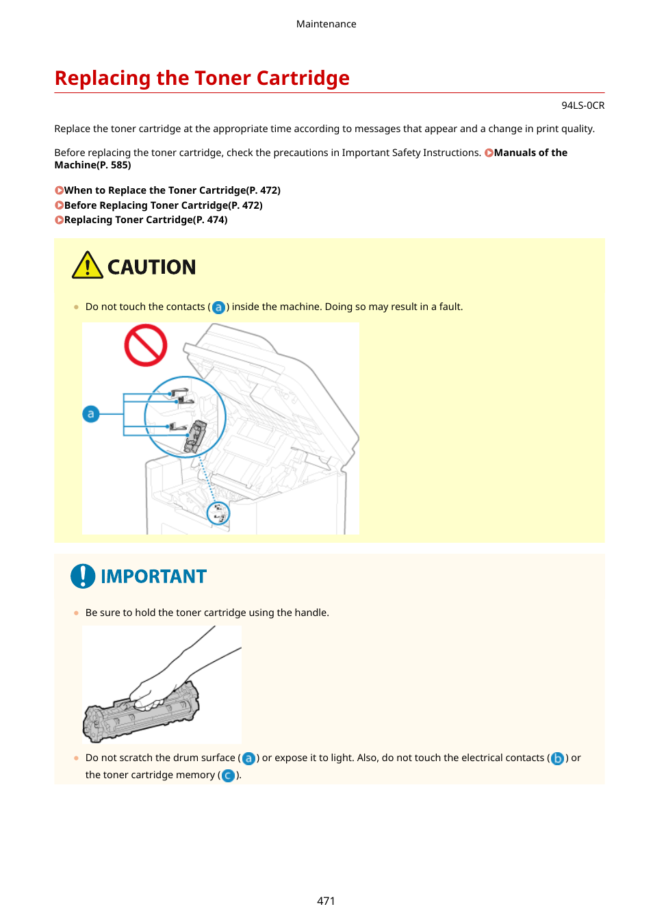 Replacing the toner cartridge | Canon imageCLASS MF275dw Wireless All-In-One Monochrome Laser Printer User Manual | Page 480 / 633
