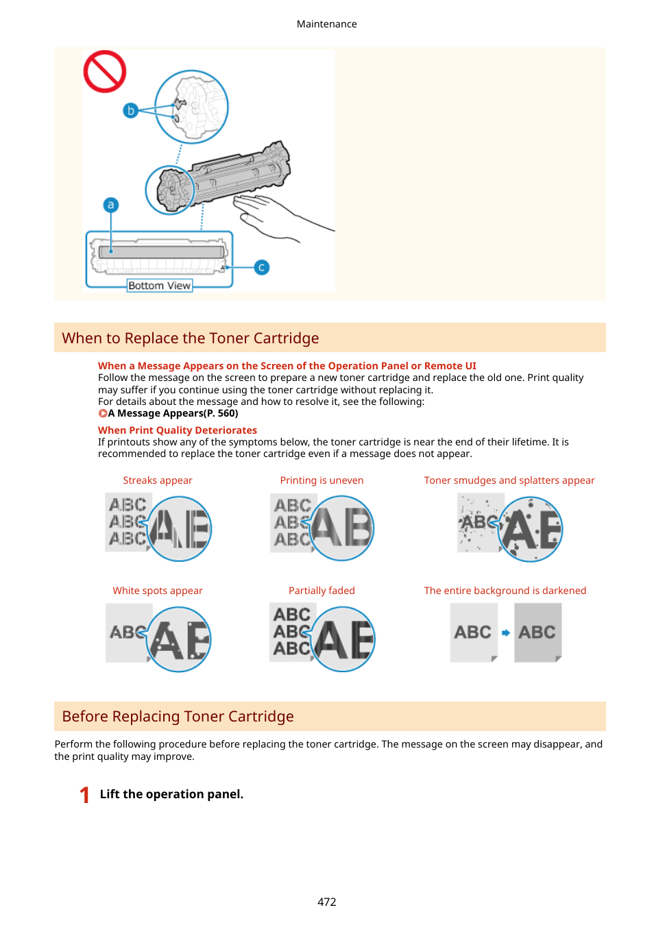 When to replace the toner cartridge, Before replacing toner cartridge | Canon imageCLASS MF275dw Wireless All-In-One Monochrome Laser Printer User Manual | Page 481 / 633