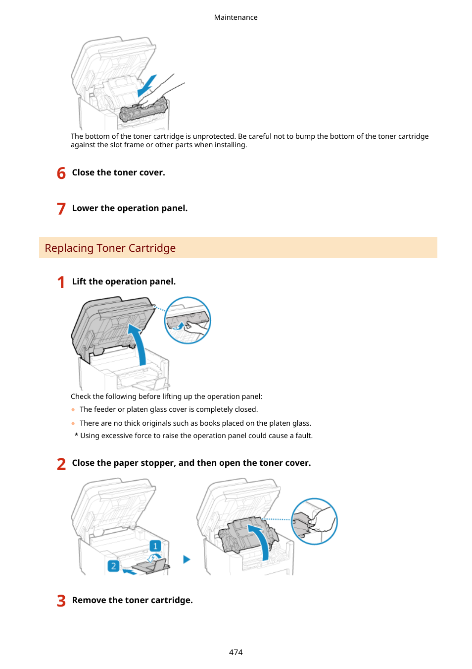 Replacing toner cartridge(p. 474) | Canon imageCLASS MF275dw Wireless All-In-One Monochrome Laser Printer User Manual | Page 483 / 633