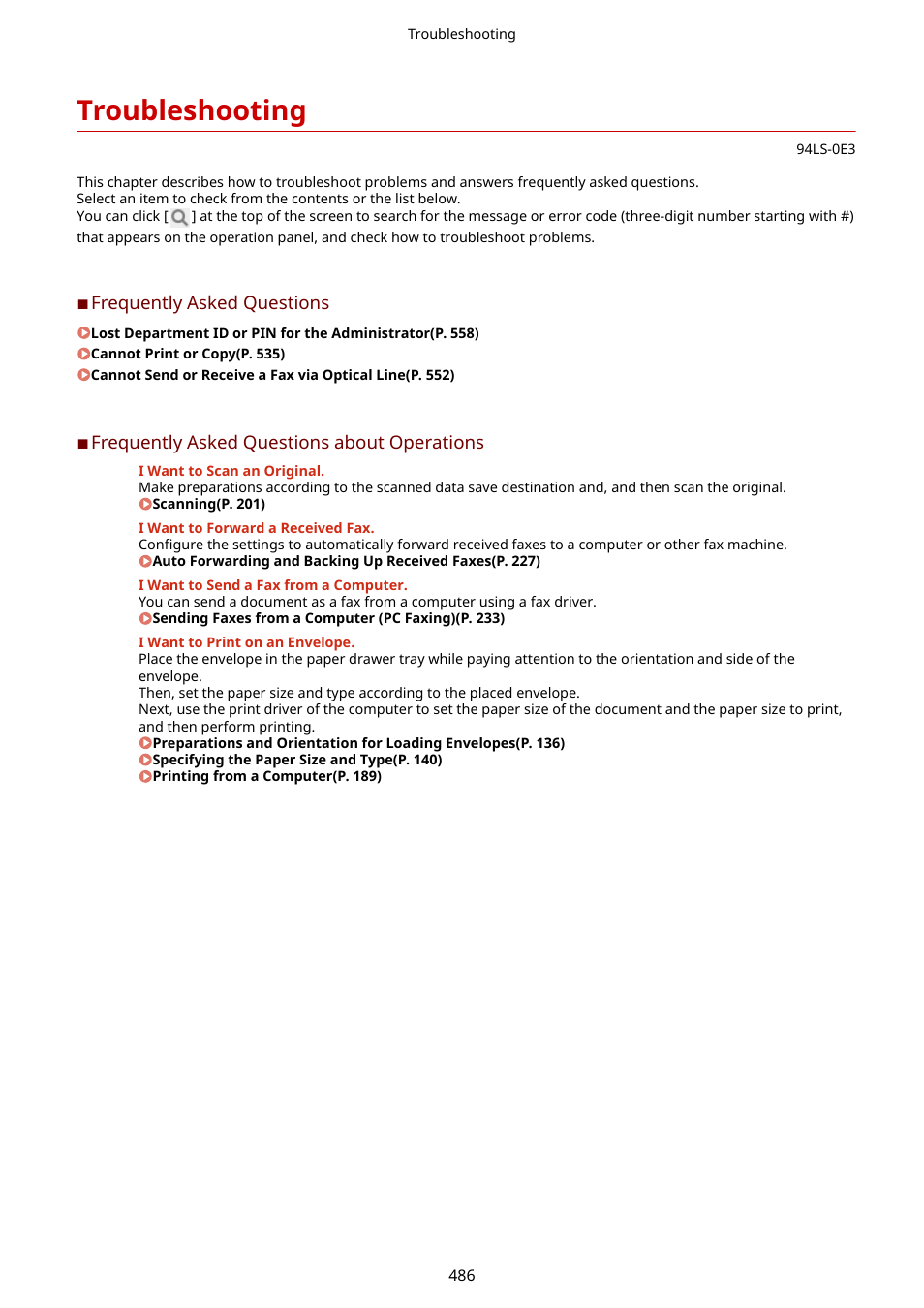 Troubleshooting, Troubleshooting(p. 486) | Canon imageCLASS MF275dw Wireless All-In-One Monochrome Laser Printer User Manual | Page 495 / 633