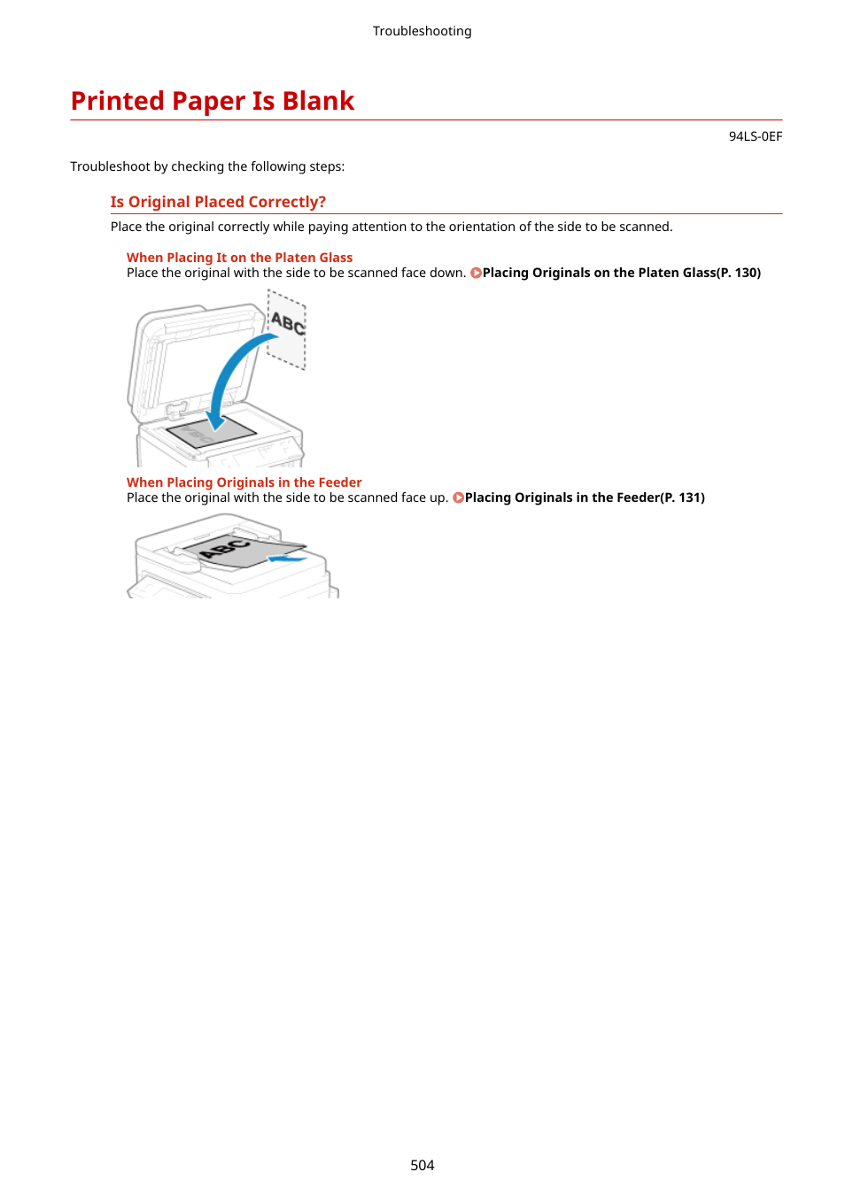 Printed paper is blank, Printed paper is blank(p. 504) | Canon imageCLASS MF275dw Wireless All-In-One Monochrome Laser Printer User Manual | Page 513 / 633