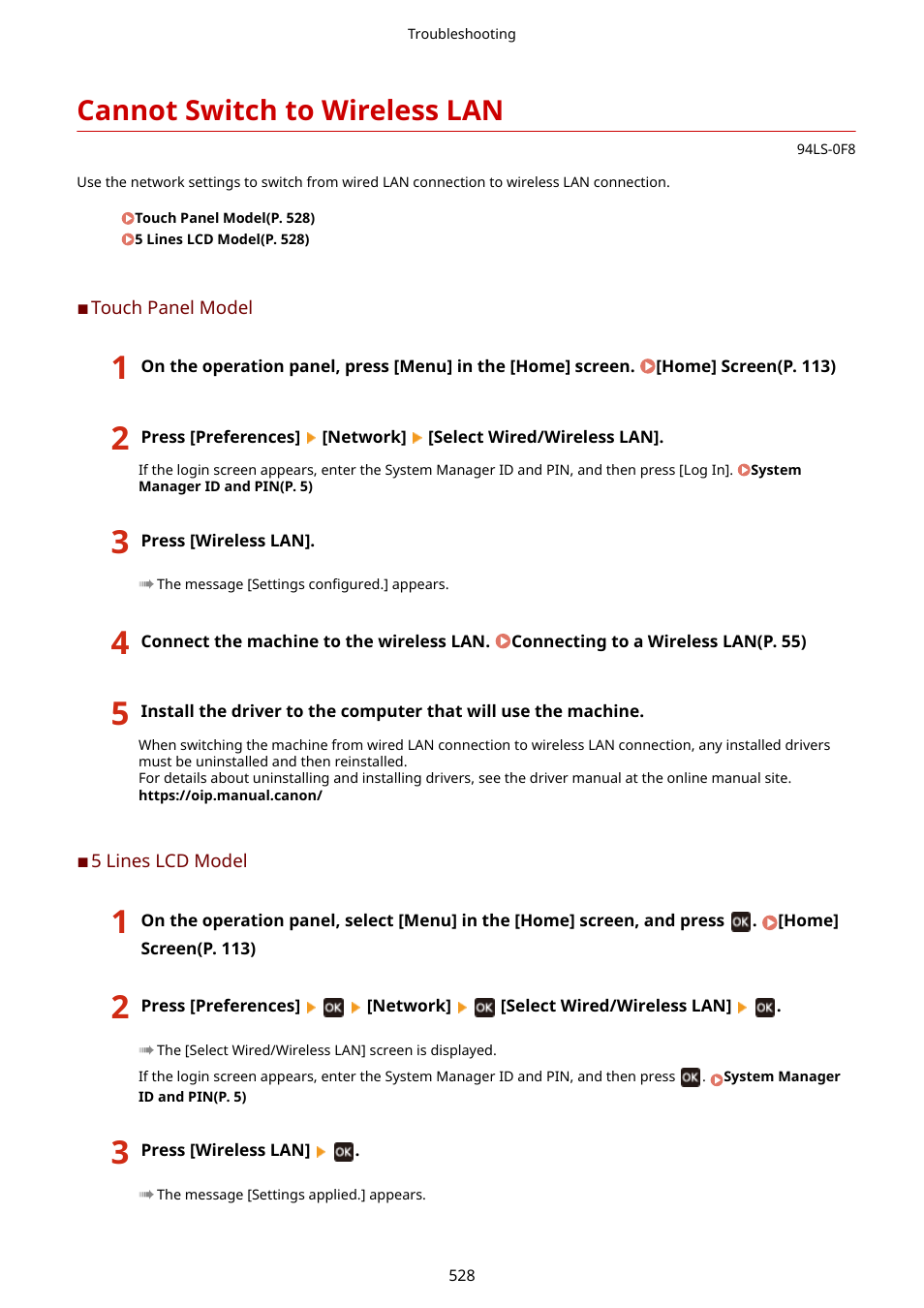 Cannot switch to wireless lan, Cannot switch to wireless lan(p. 528) | Canon imageCLASS MF275dw Wireless All-In-One Monochrome Laser Printer User Manual | Page 537 / 633