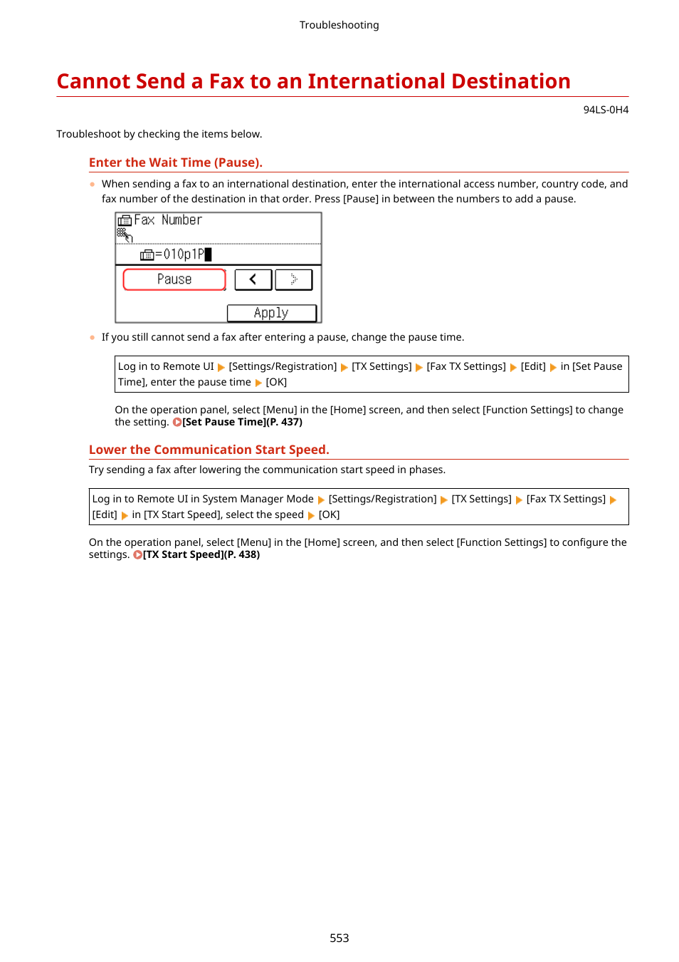 Cannot send a fax to an international destination | Canon imageCLASS MF275dw Wireless All-In-One Monochrome Laser Printer User Manual | Page 562 / 633