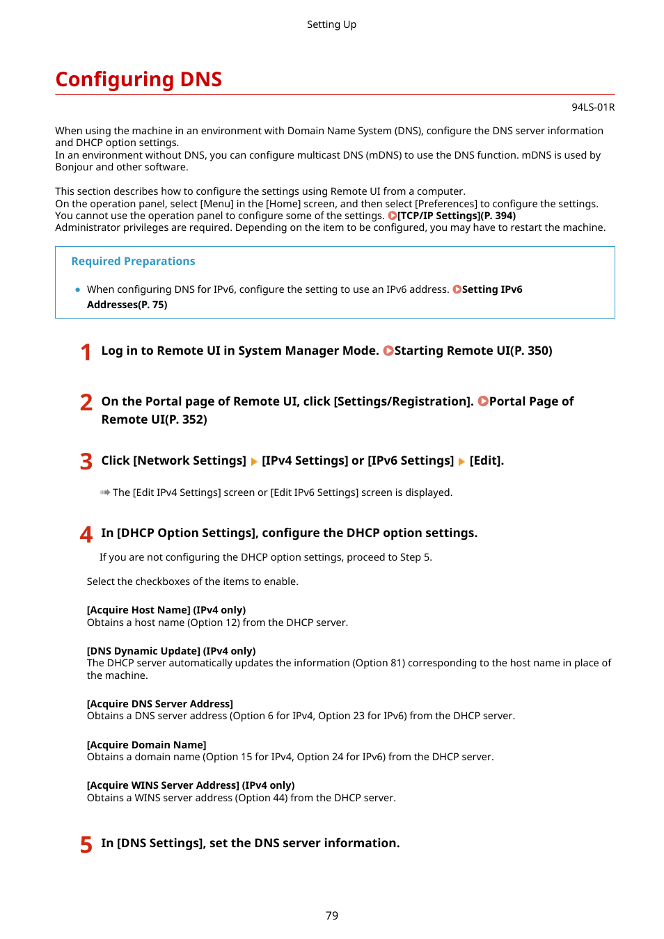 Configuring dns, Configuring dns(p. 79) | Canon imageCLASS MF275dw Wireless All-In-One Monochrome Laser Printer User Manual | Page 88 / 633