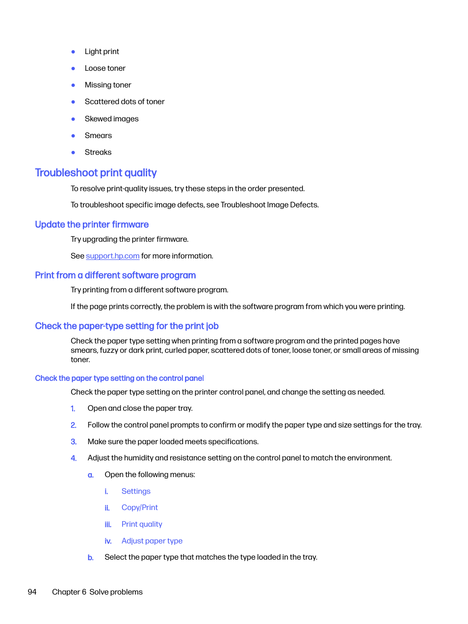 Troubleshoot print quality | HP LaserJet Pro 4001dw Monochrome Wireless Printer User Manual | Page 103 / 158