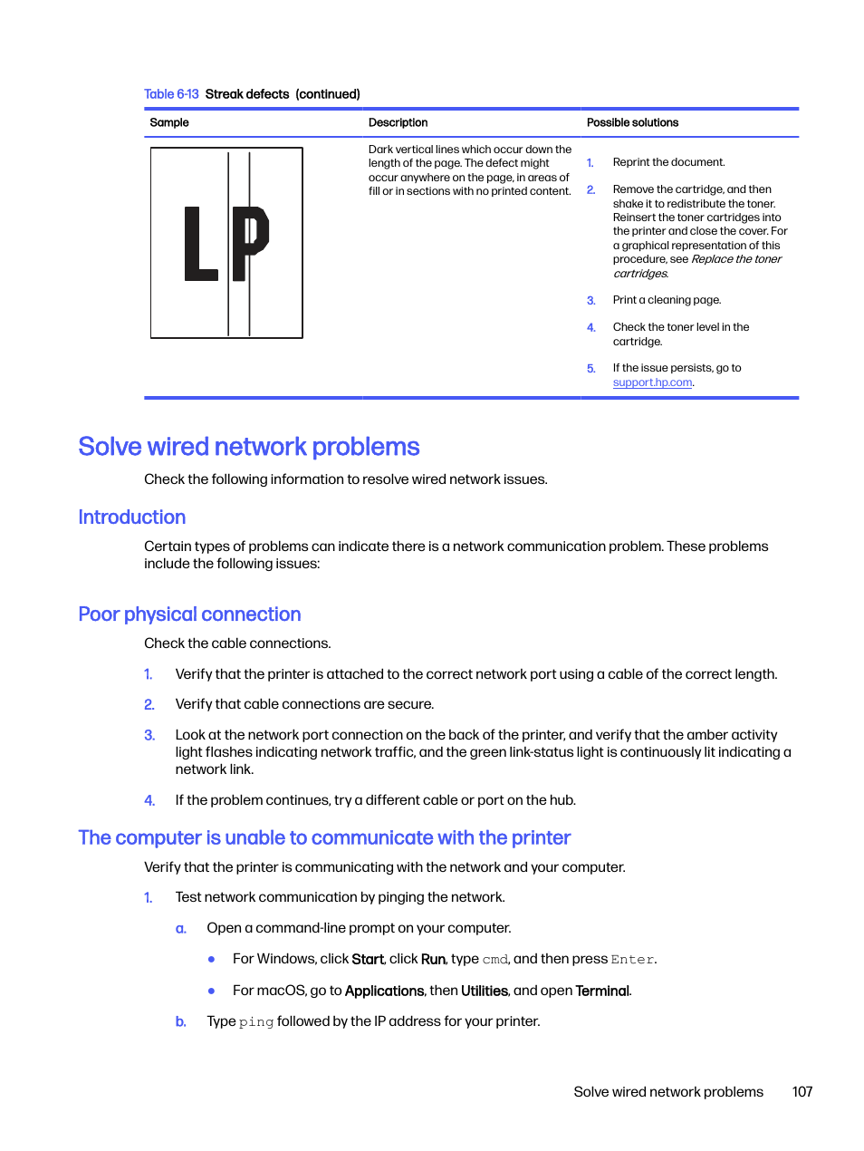 Solve wired network problems, Introduction, Poor physical connection | HP LaserJet Pro 4001dw Monochrome Wireless Printer User Manual | Page 116 / 158