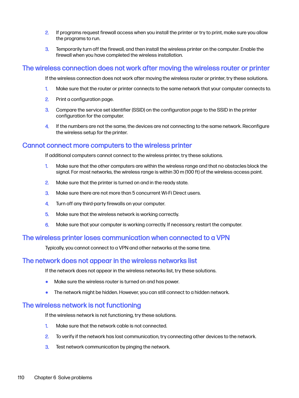 The wireless network is not functioning | HP LaserJet Pro 4001dw Monochrome Wireless Printer User Manual | Page 119 / 158