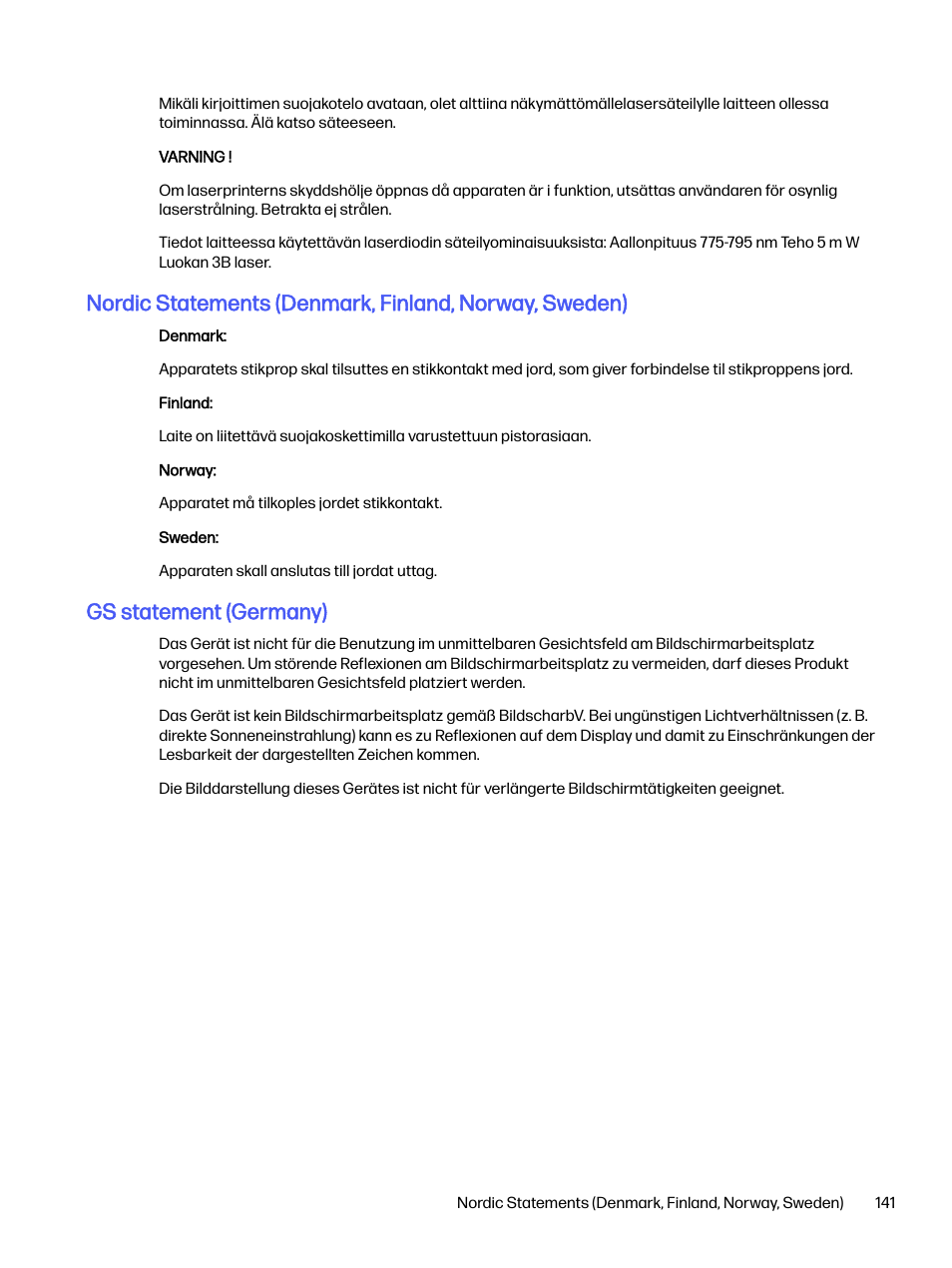 Gs statement (germany) | HP LaserJet Pro 4001dw Monochrome Wireless Printer User Manual | Page 150 / 158