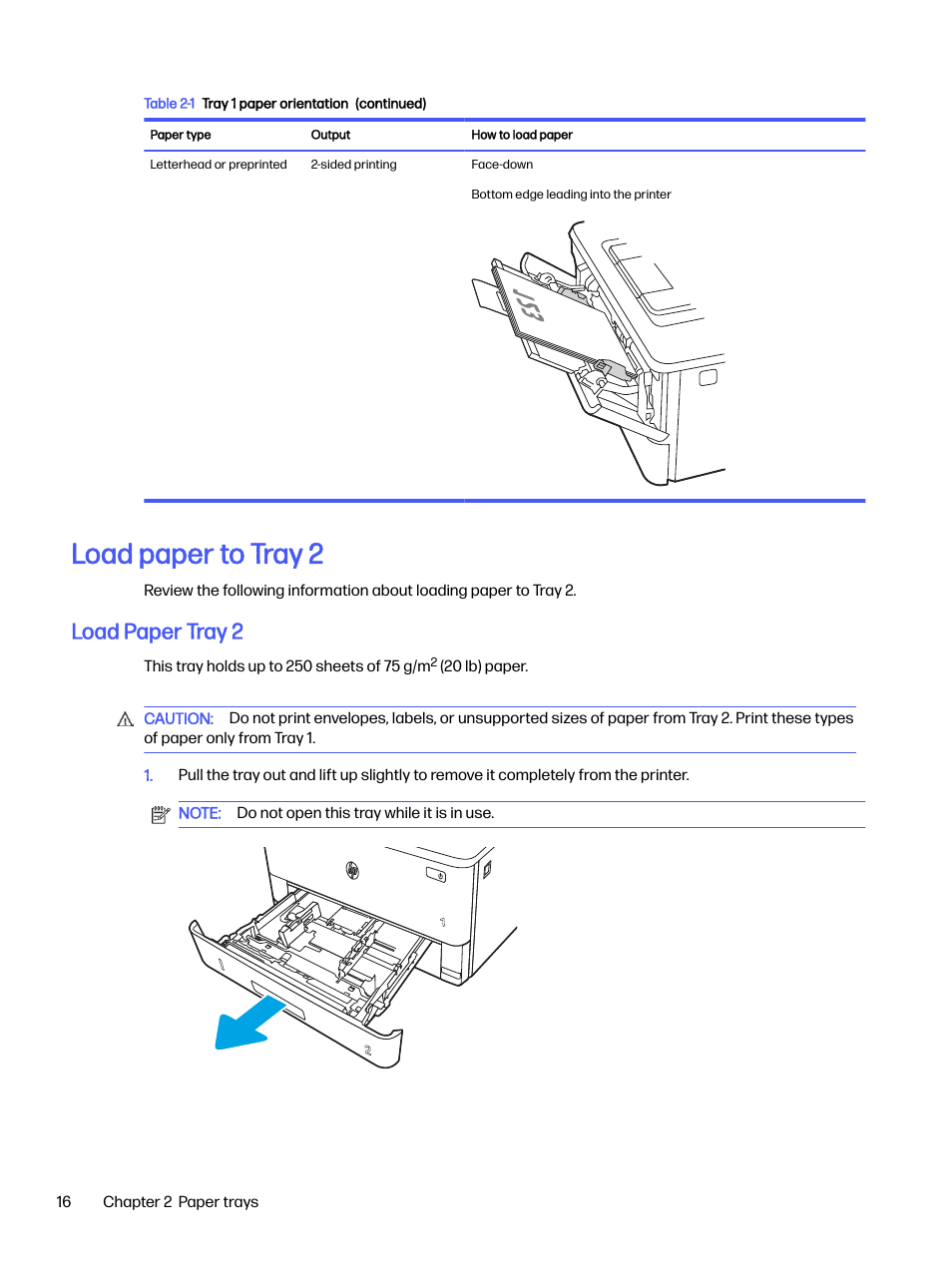 Load paper to tray 2, Load paper tray 2 | HP LaserJet Pro 4001dw Monochrome Wireless Printer User Manual | Page 25 / 158